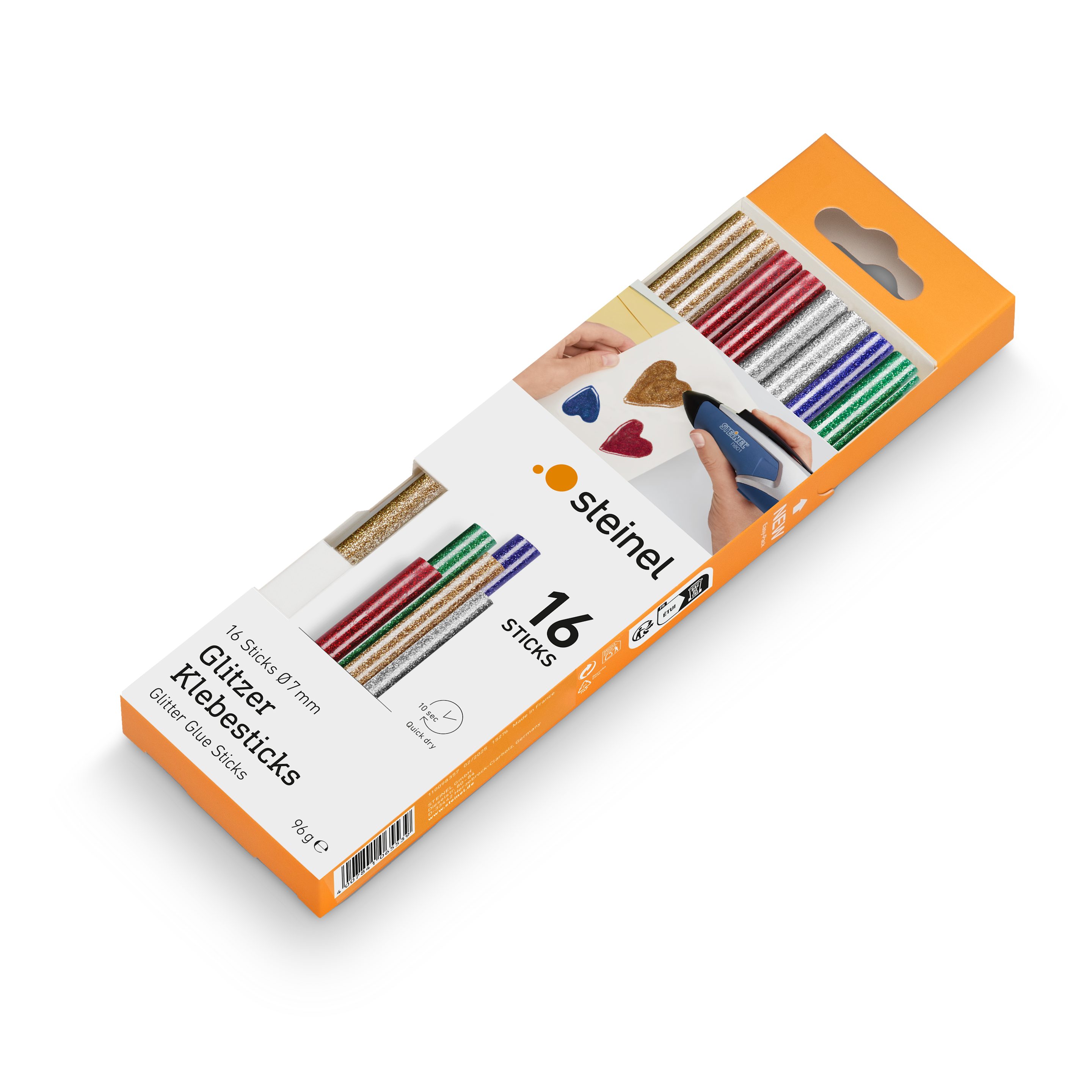 steinel Klebesticks Glitzer, Ø 7 mm 16 Sticks, 96 g, 150 mm Länge, bunter Schmelzkleber