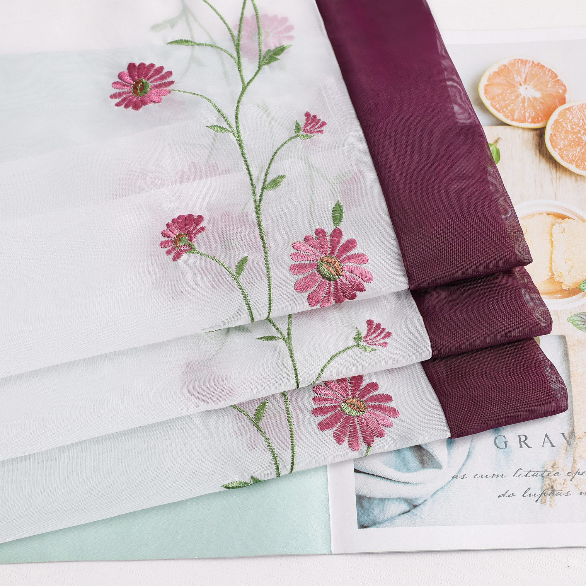 Joyswahl Scheibengardine (1 St), Schlaufen, transparent, Bestickte Voile Kurzstores, Pastorale Landhausstil Bistrogardine