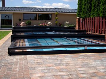 Poolomio Pool-Abdeckplane Poolüberdachung EXCLUSIVE PRO - für alle Poolgrößen - UV-Klarglas -