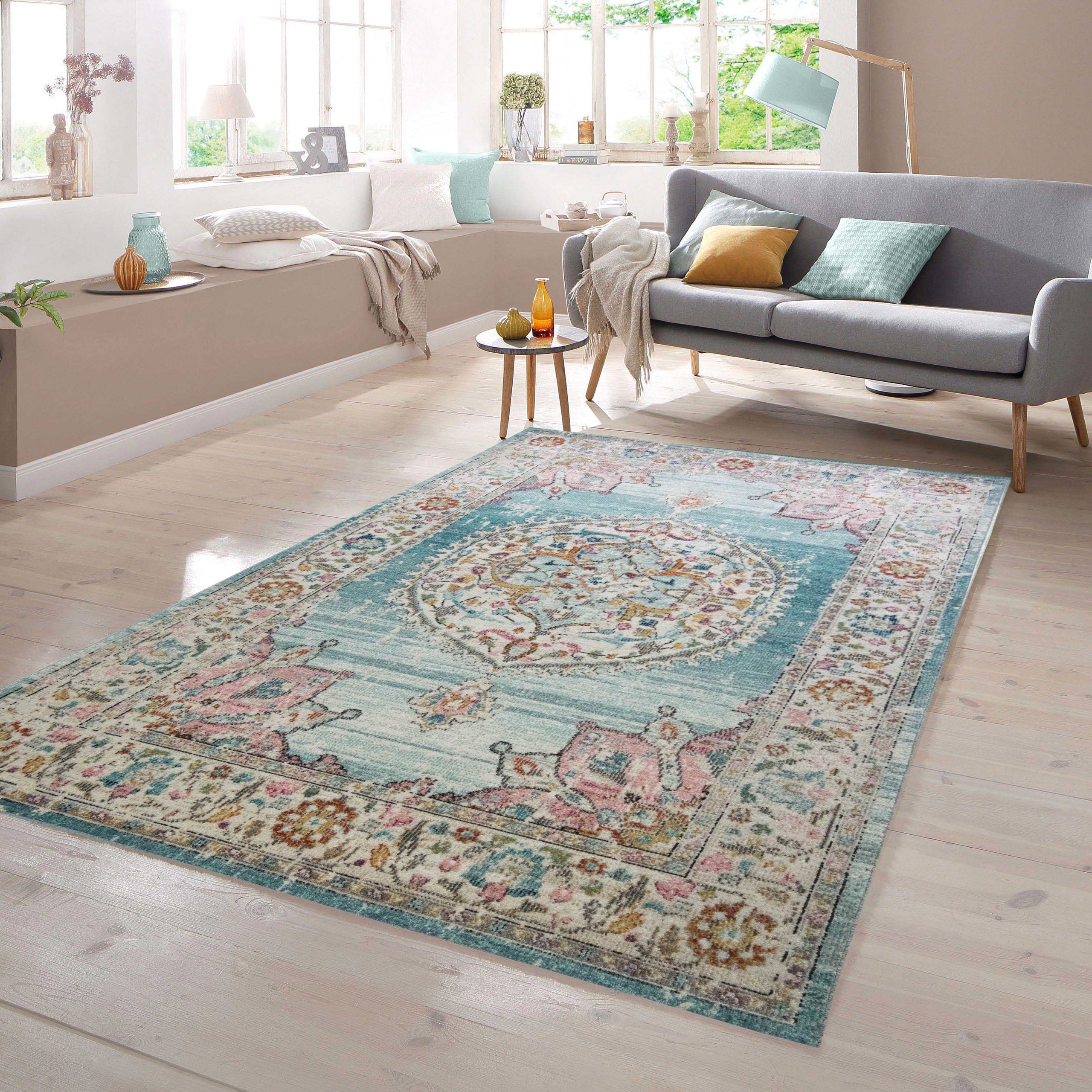 TeppichHome24 Teppich Teppich Orient Outdoor Vintage in blau creme, rechtec günstig online kaufen