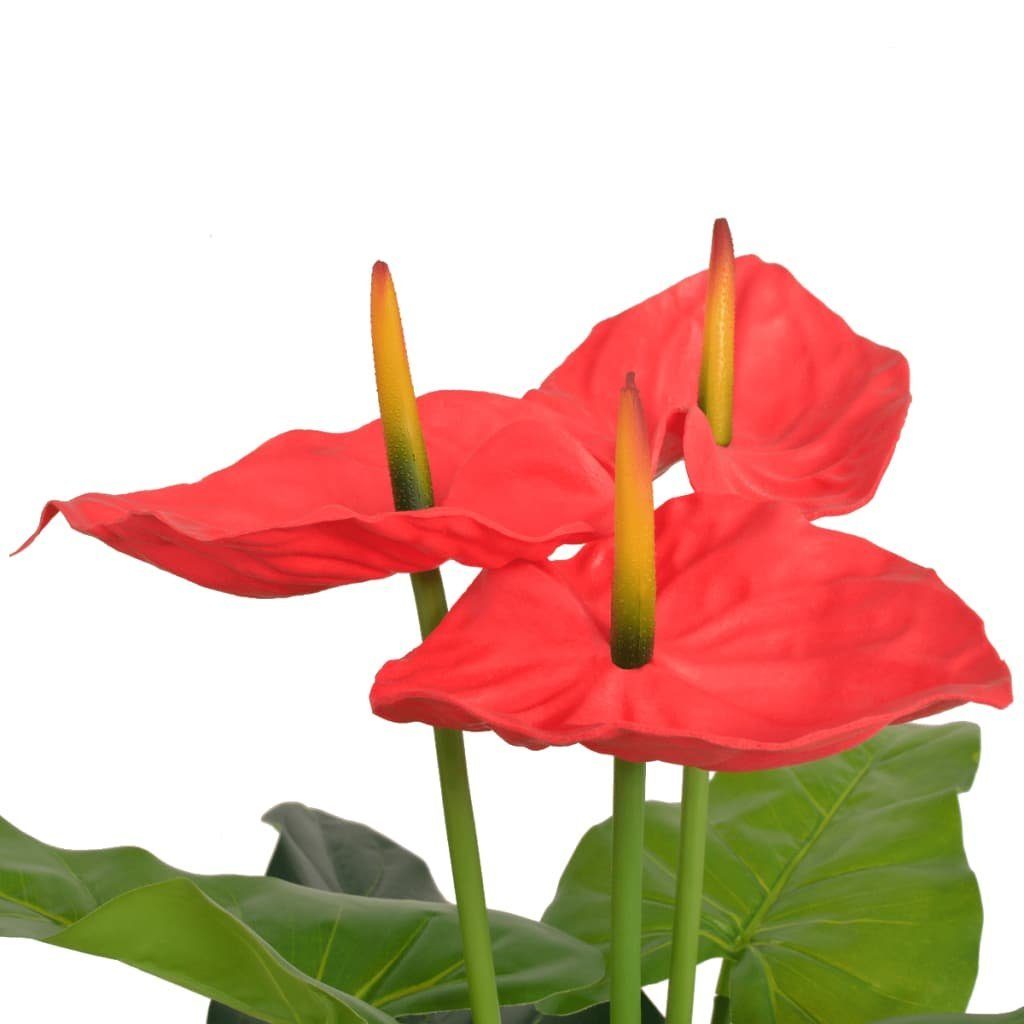 90 cm Künstliche Rot Gelb, und Höhe Kunstpflanze cm furnicato, 90 Flamingoblume mit Topf