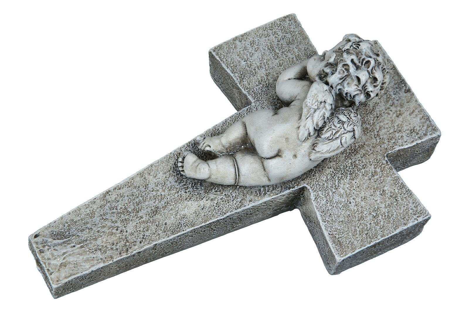 dekojohnson Gartenfigur Gedenkkreuz Engel liegend auf 12x7x19cm Deko-Kreuz
