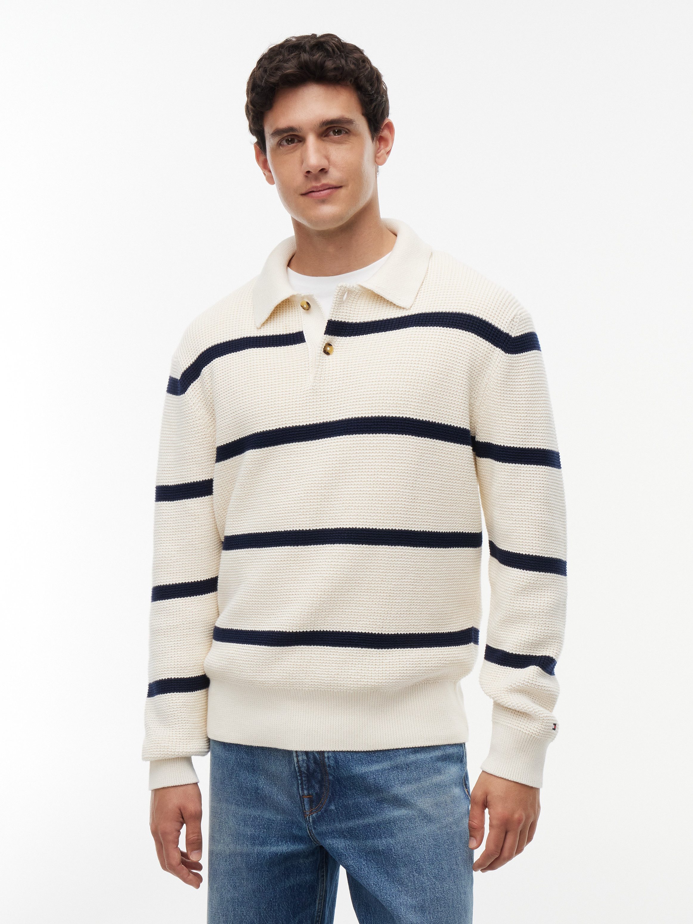 Tommy Hilfiger Polokragenpullover WAFFLE STRUCTURE RUGBY Relaxed Fit
