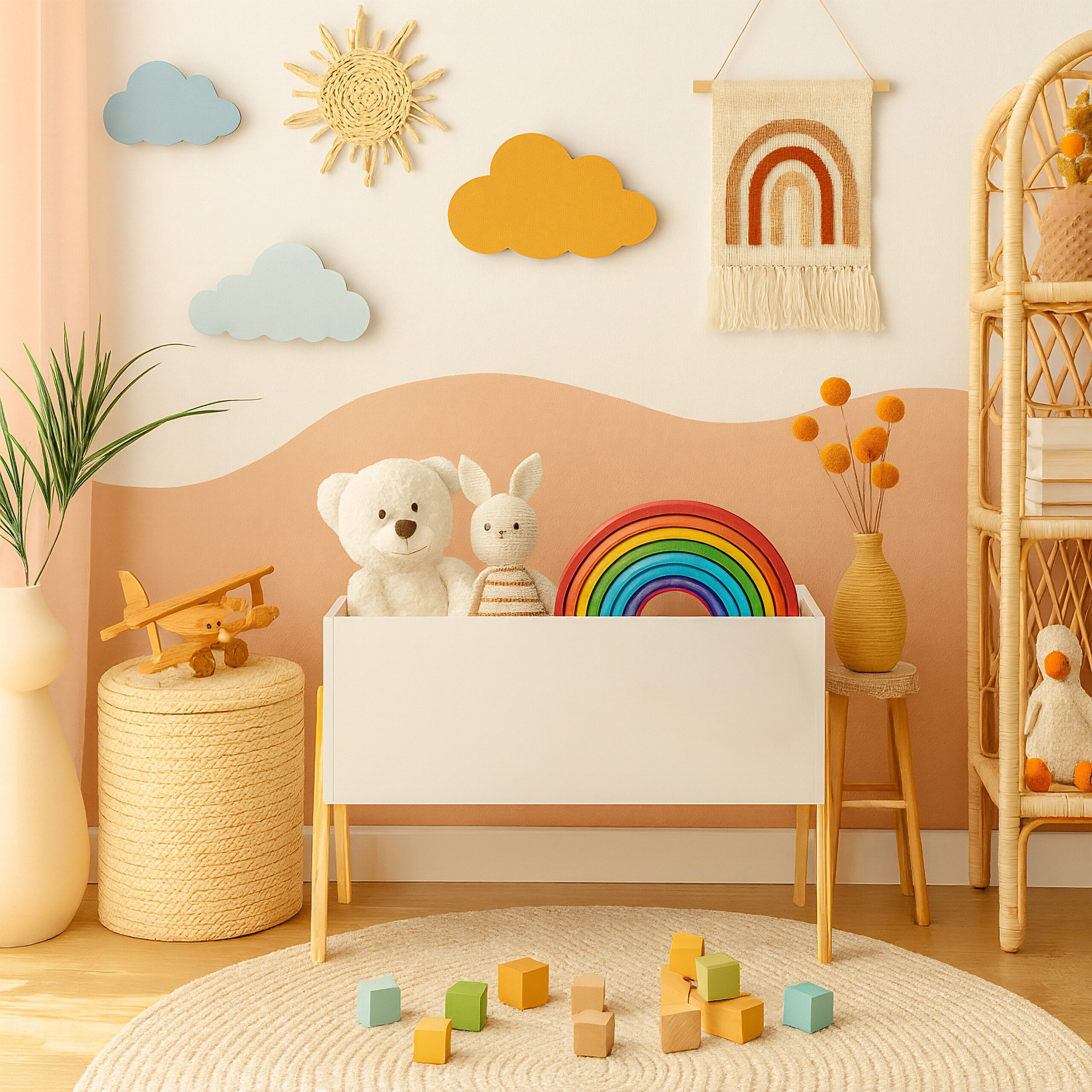 relaxdays toy chest, children's chest with wooden legs, white