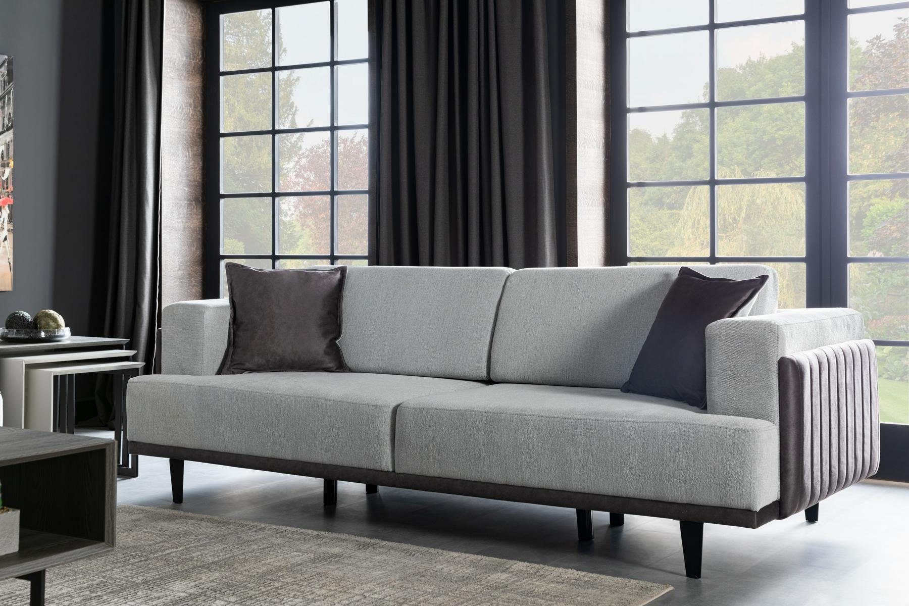 JVmoebel 3-Sitzer Elegantes Sofa 3 Sitzer Grau Design Polster Möbel, Made in Europe