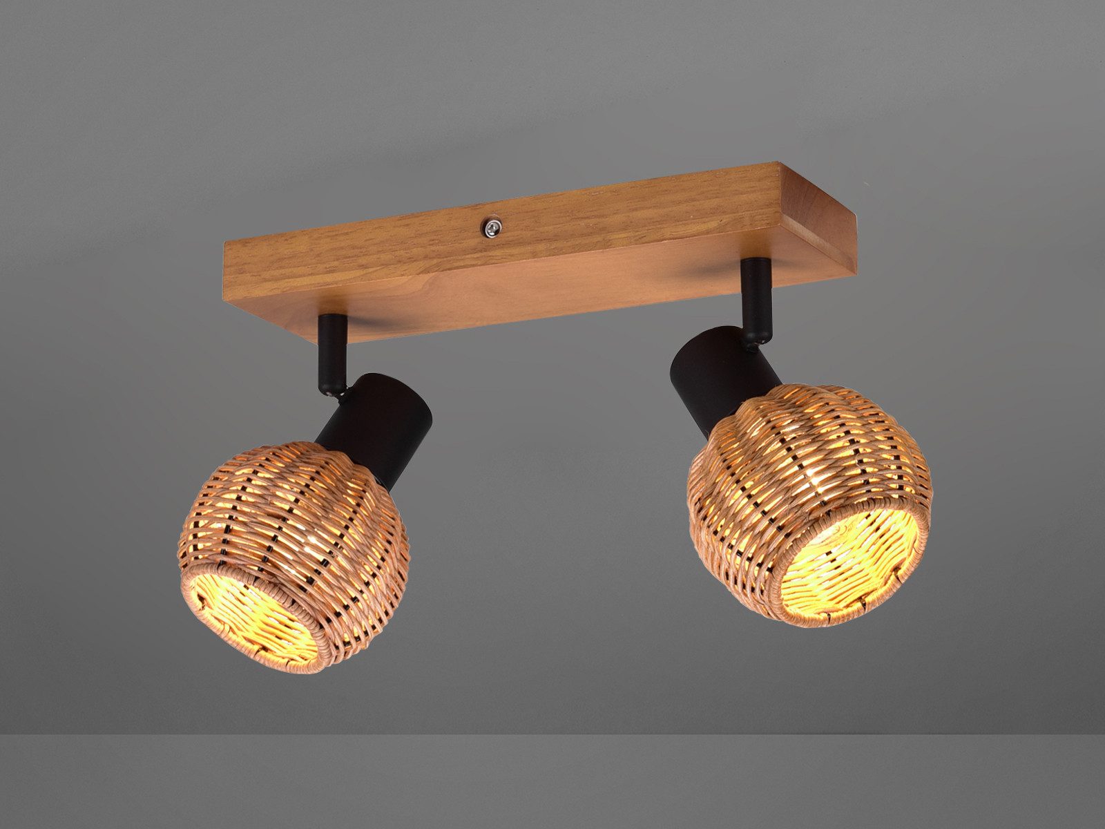 meineWunschleuchte Deckenstrahler, ohne Leuchtmittel, Deckenleuchte mit zwei Lampenschirm-e aus Korb-geflecht B: 30cm