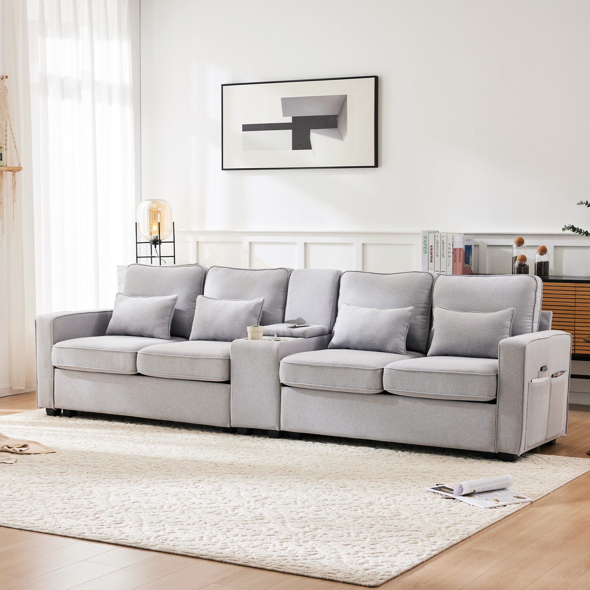 Merax 4-Sitzer mit Seitentaschen und Getränkehälter, XXL-Sofa mit USB,Chais günstig online kaufen