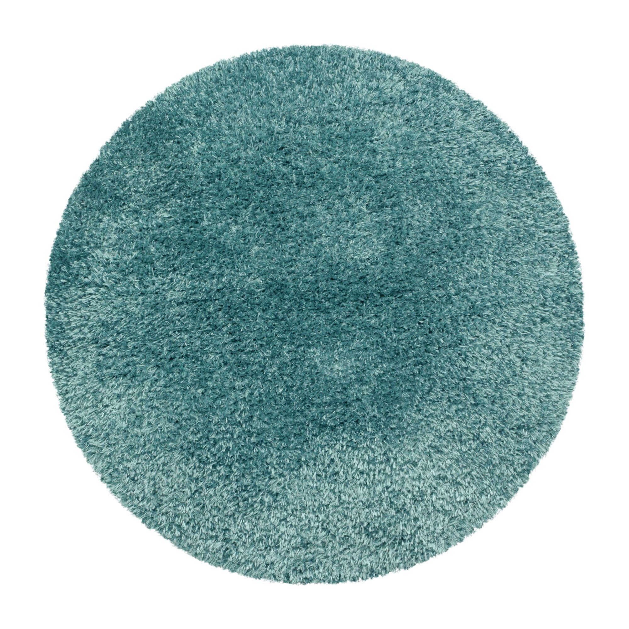 Blau 50 Höhe: Shaggy - Runder Teppich Einfarbig, Hochflor-Teppich farben Aqua Wohnzimmer Unicolor und Carpetsale24, mm, Einfarbig größen Rund, versch.