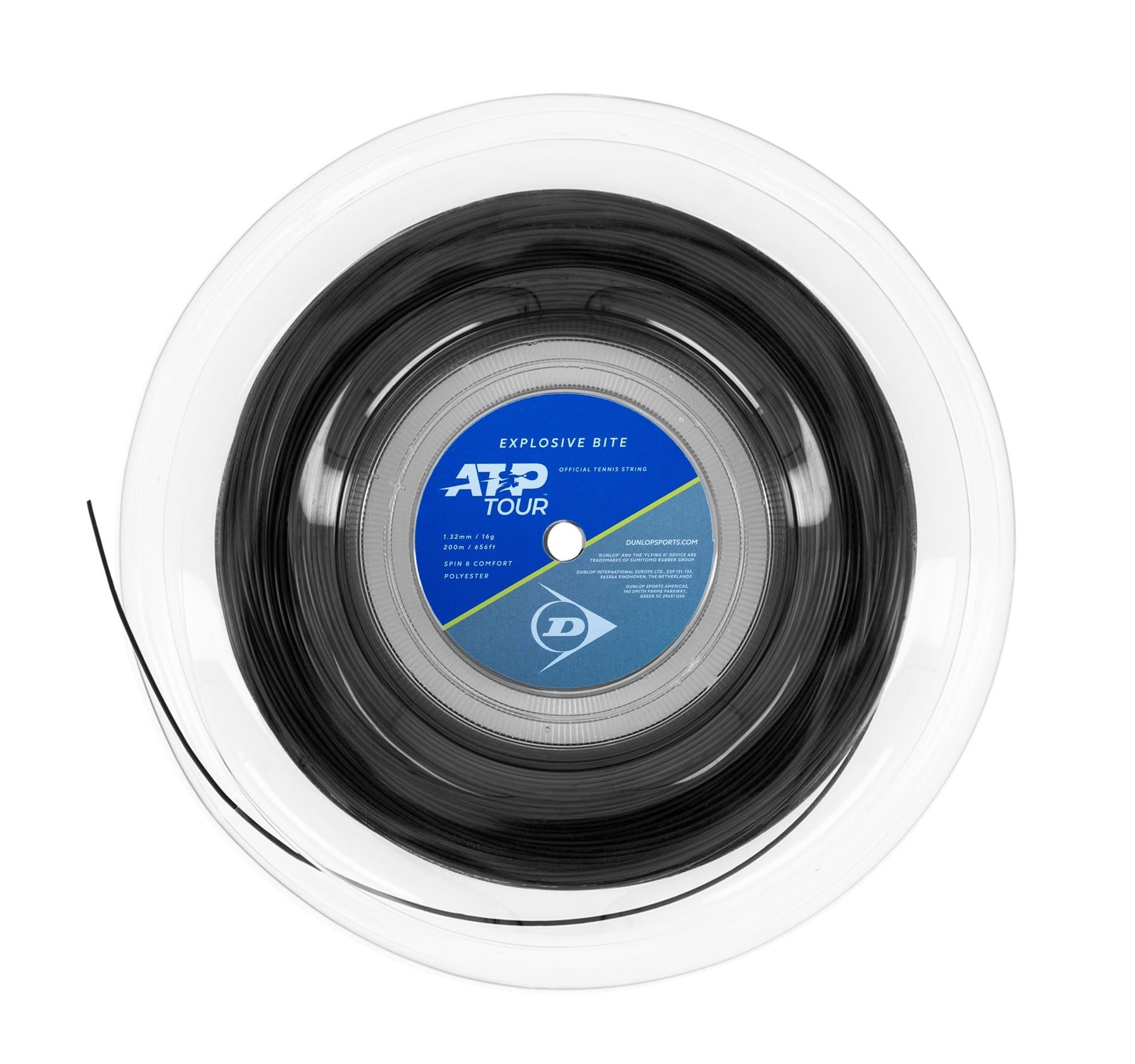 Dunlop Tennissaite Explosive Bite (Haltbarkeit+Spin) ATP Tour schwarz 200m Rolle, Saitendicke: 1.32
