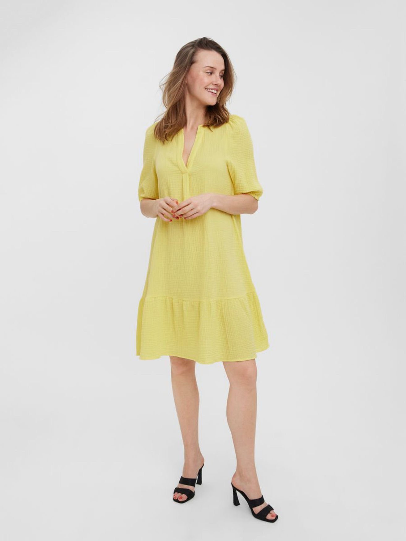 Kleid Shirtkleid Blusen Vero in Midi (knielang, 4096 1-tlg) Tunika Moda Gelb Halbarm VMNATALI