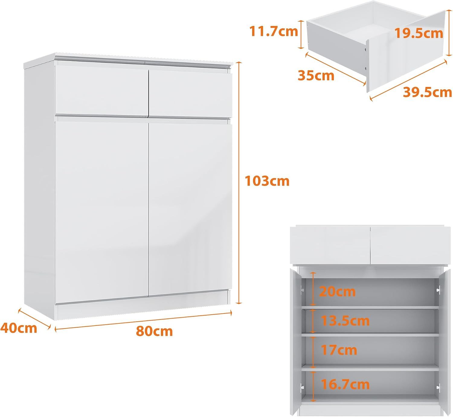 FUFU&GAGA Kommode Weiß PET Hochglanz Serie, 80-180 cm breit, Kommode Modern – Bild 2 von 5
