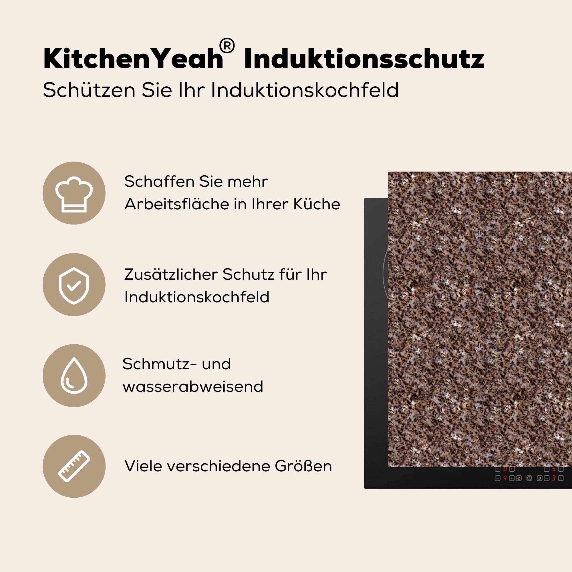 MuchoWow Herdblende-/Abdeckplatte Muster - 57x51 tlg), Vinyl, Ceranfeldabdeckung Induktionsschutz, cm, (1 Granit Stein, - Induktionskochfeld