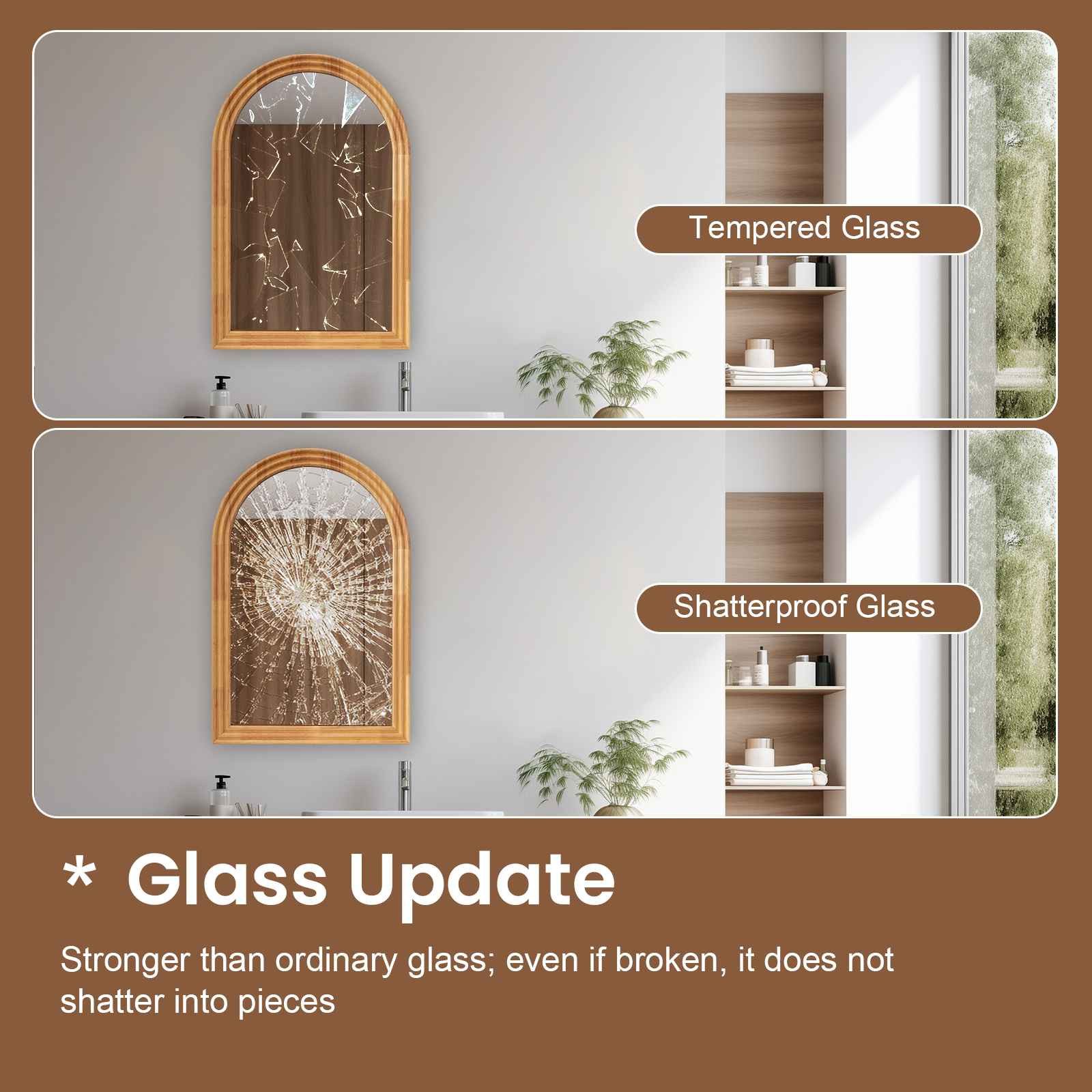 BBWL Wandspiegel Gewölbter Wandspiegel aus massivem Holz, 40x60/50x80cm, gehärtetes Glas, wasserabweisend & rostfrei – Bild 3 von 5