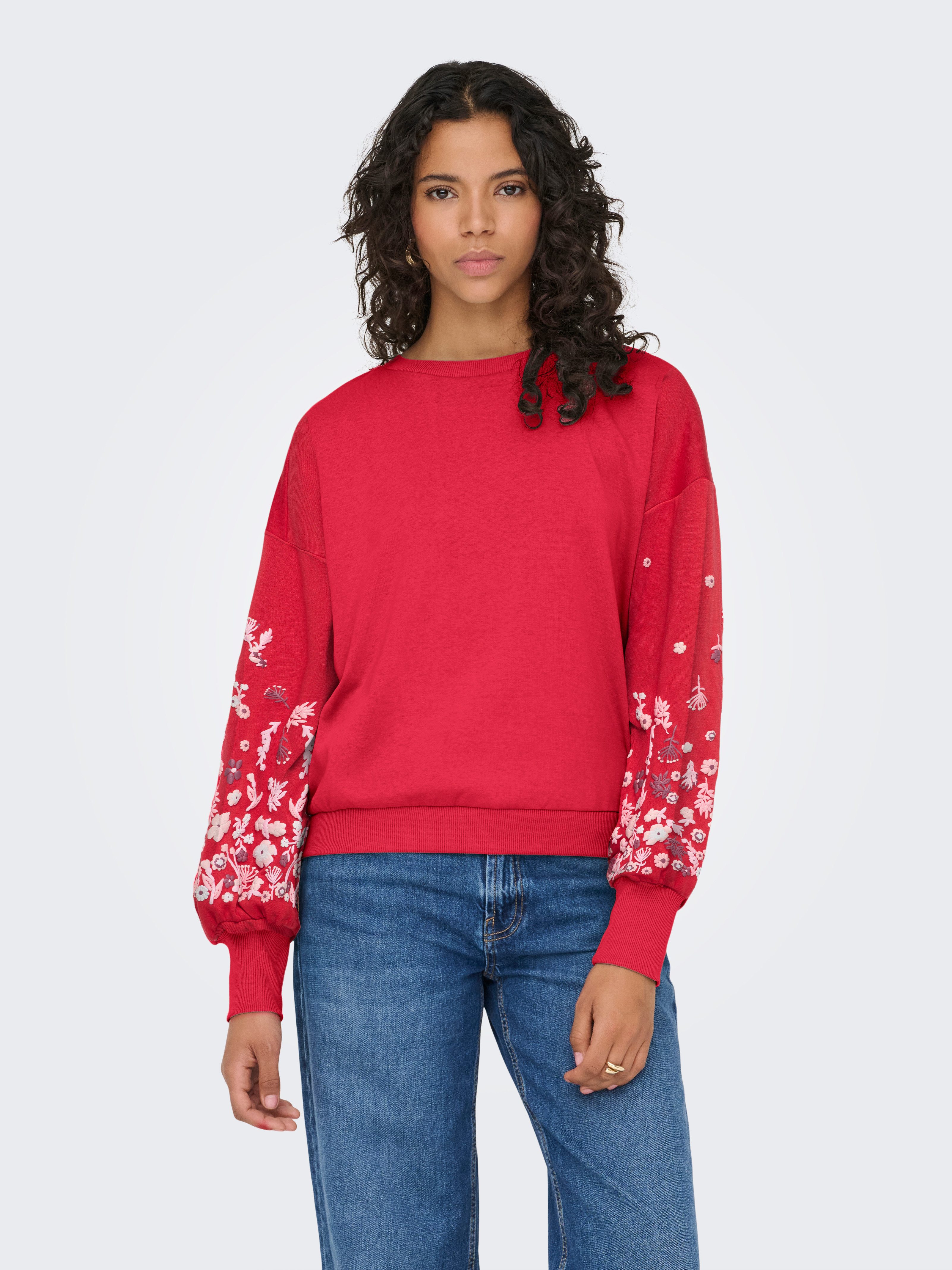 ONLY Sweatshirt ONLBROOKE L/S O-NECK FLOWER SWT Baumwollmischung, regular fit
