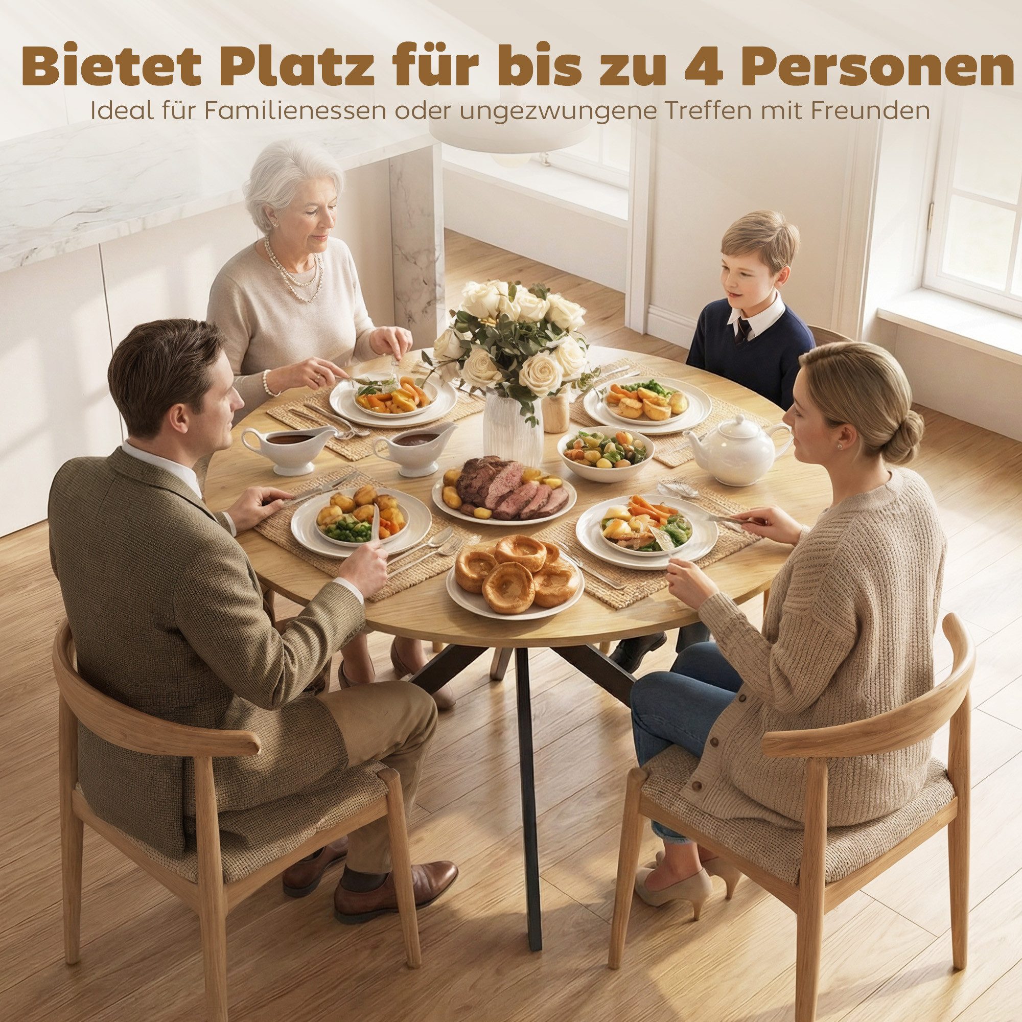 HOMCOM Esstisch Küchentisch im Industriestil mit Stahlbeinen für 4 Personen (für Esszimmer, Küche, Wohnzimmer, 1-St., rund, 100 x 100 x 75 cm), Eiche – Bild 5 von 5