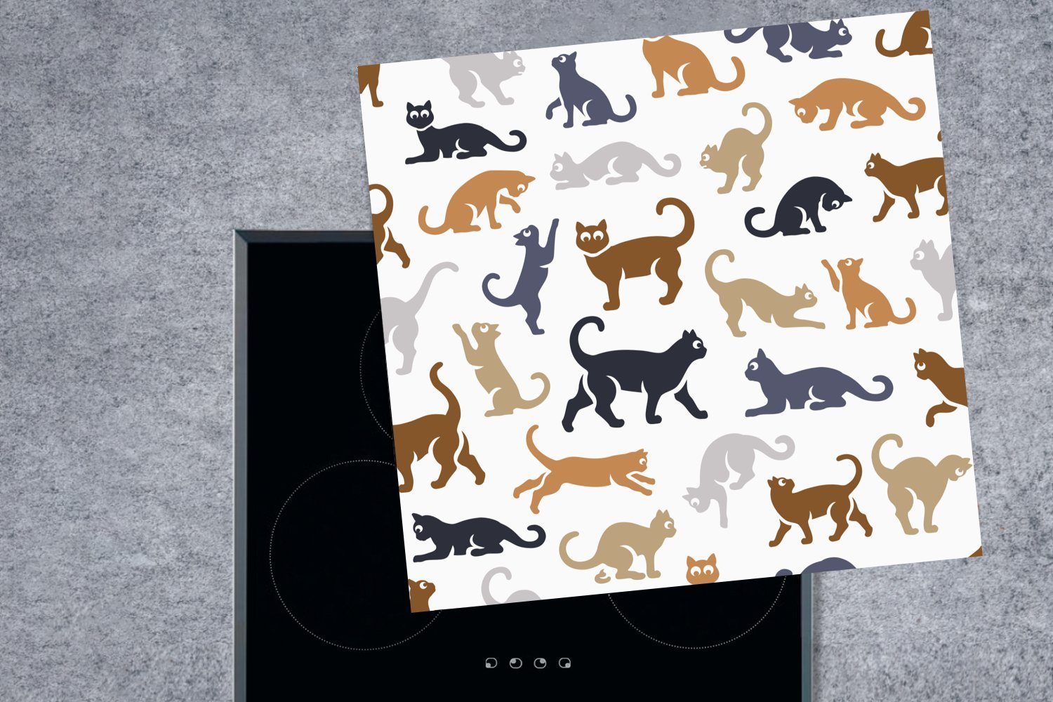 MuchoWow Herdblende-/Abdeckplatte Katzen - - 78x78 küche tlg), Muster (1 Ceranfeldabdeckung, für Braun, Arbeitsplatte cm, Vinyl
