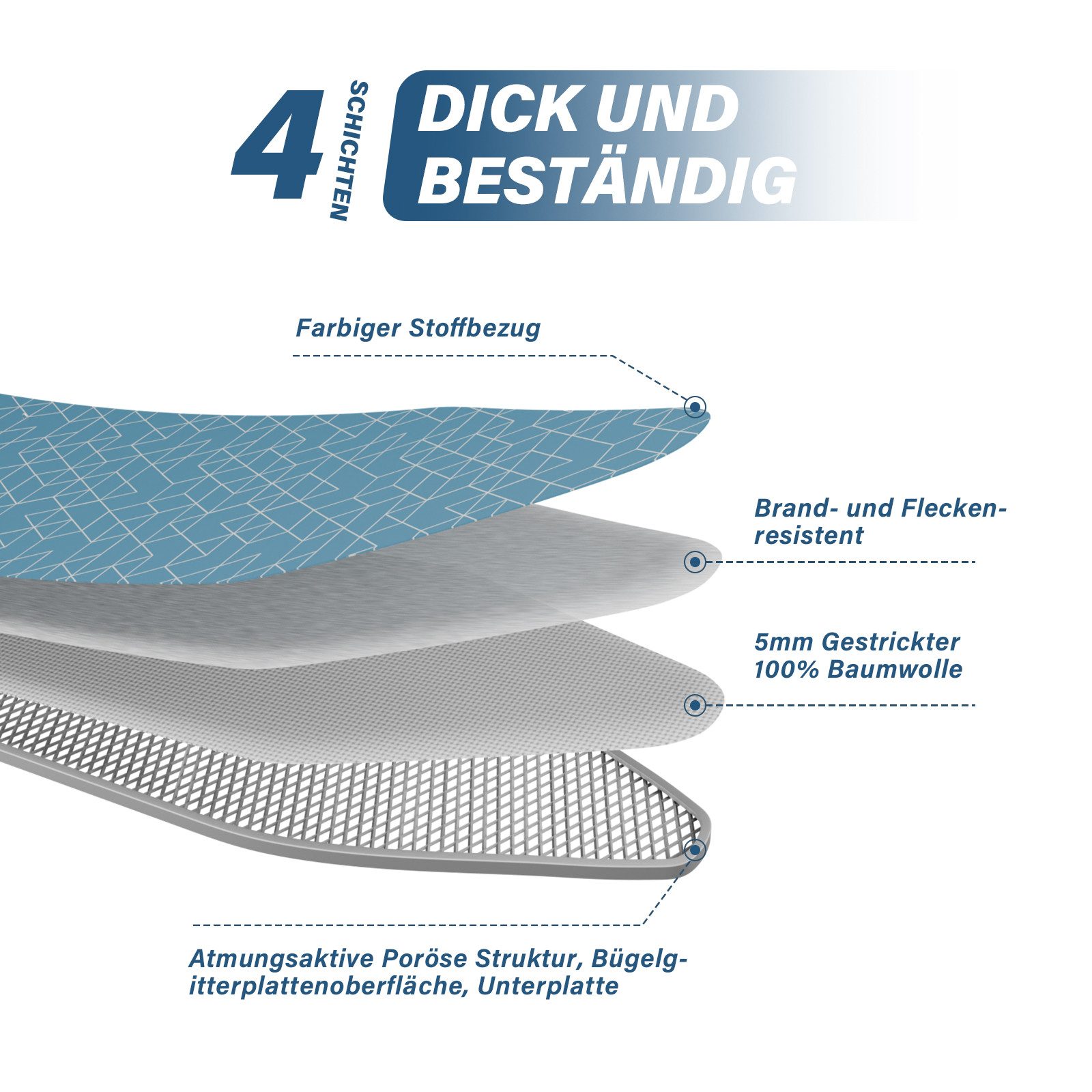 DEWINNER Bügelbrett XXL 120 × 45 cm klappbar höhenverstellbar, Bügelfläche 45x120 cm, Sicherheitsverschluss, Ablage f. Dampfbügeleisen – Bild 5 von 5