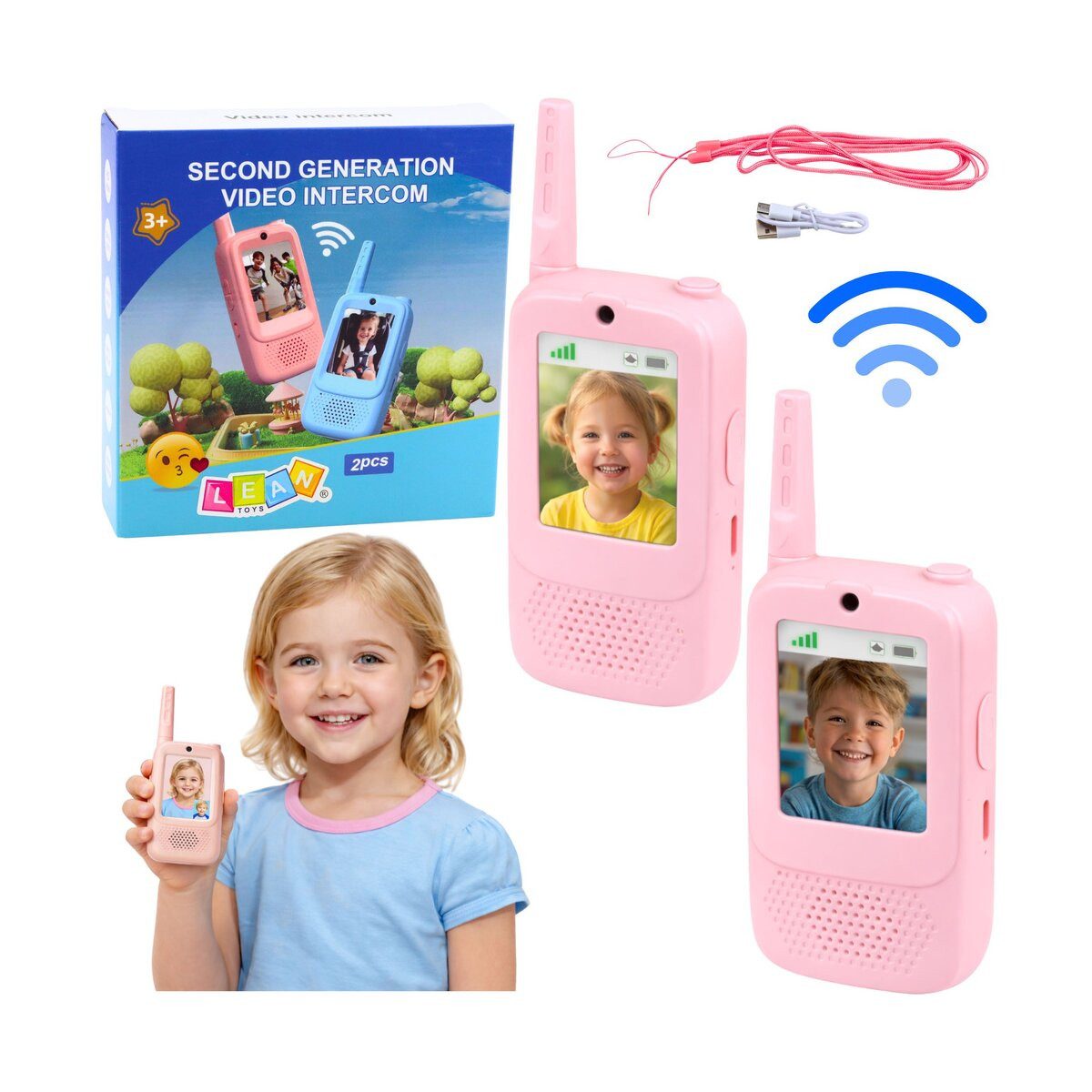 Wisam Lernspielzeug Walkie-Talkies für Kinder mit Videoaufzeichnungskamera, pink
