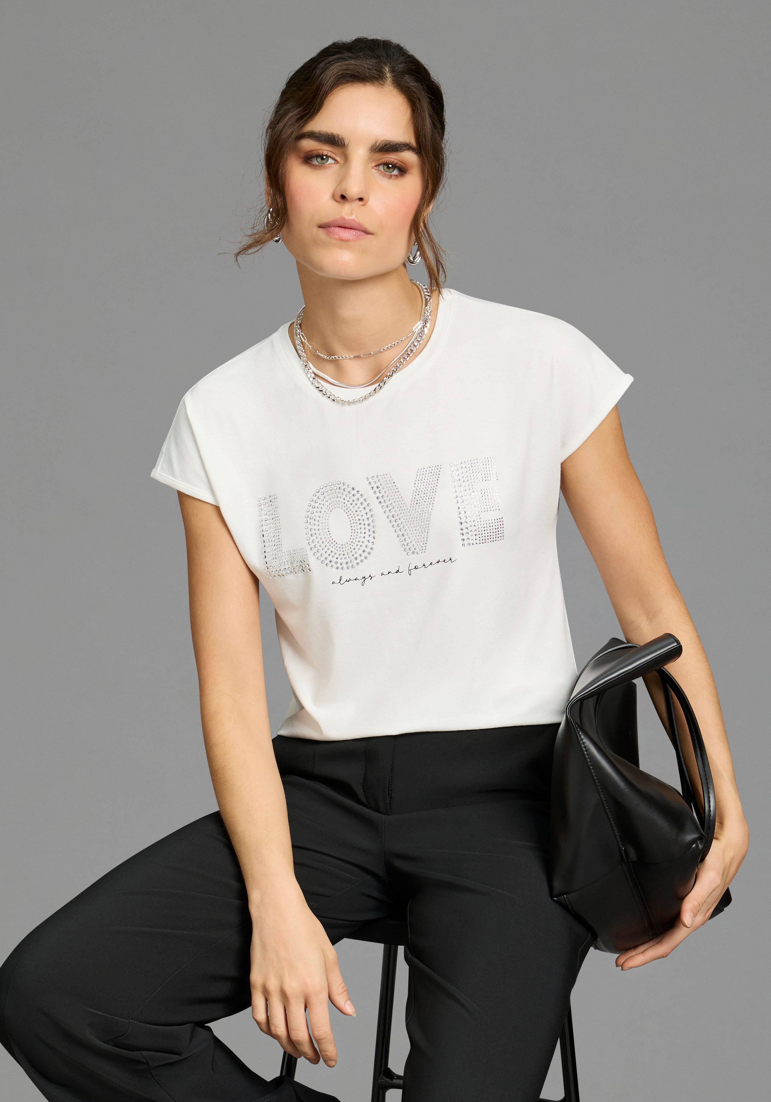 Laura Scott T-Shirt mit Glitzersteinen, lockere Passform günstig online kaufen