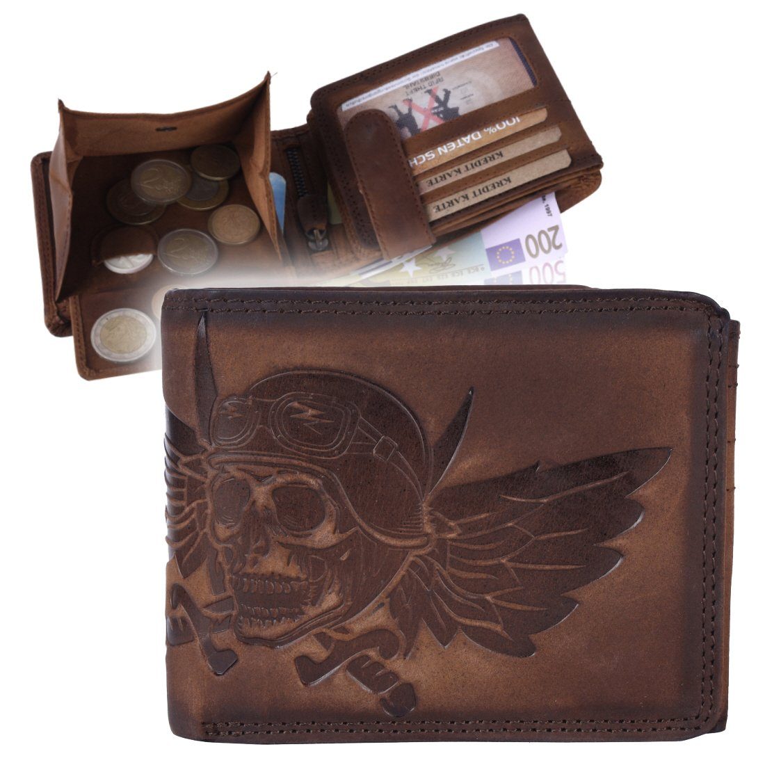 Herren Männerbörse Büffelleder Portemonnaie, Geldbörse Münzfach mit Börse Schutz SHG Brieftasche Leder Lederbörse RFID