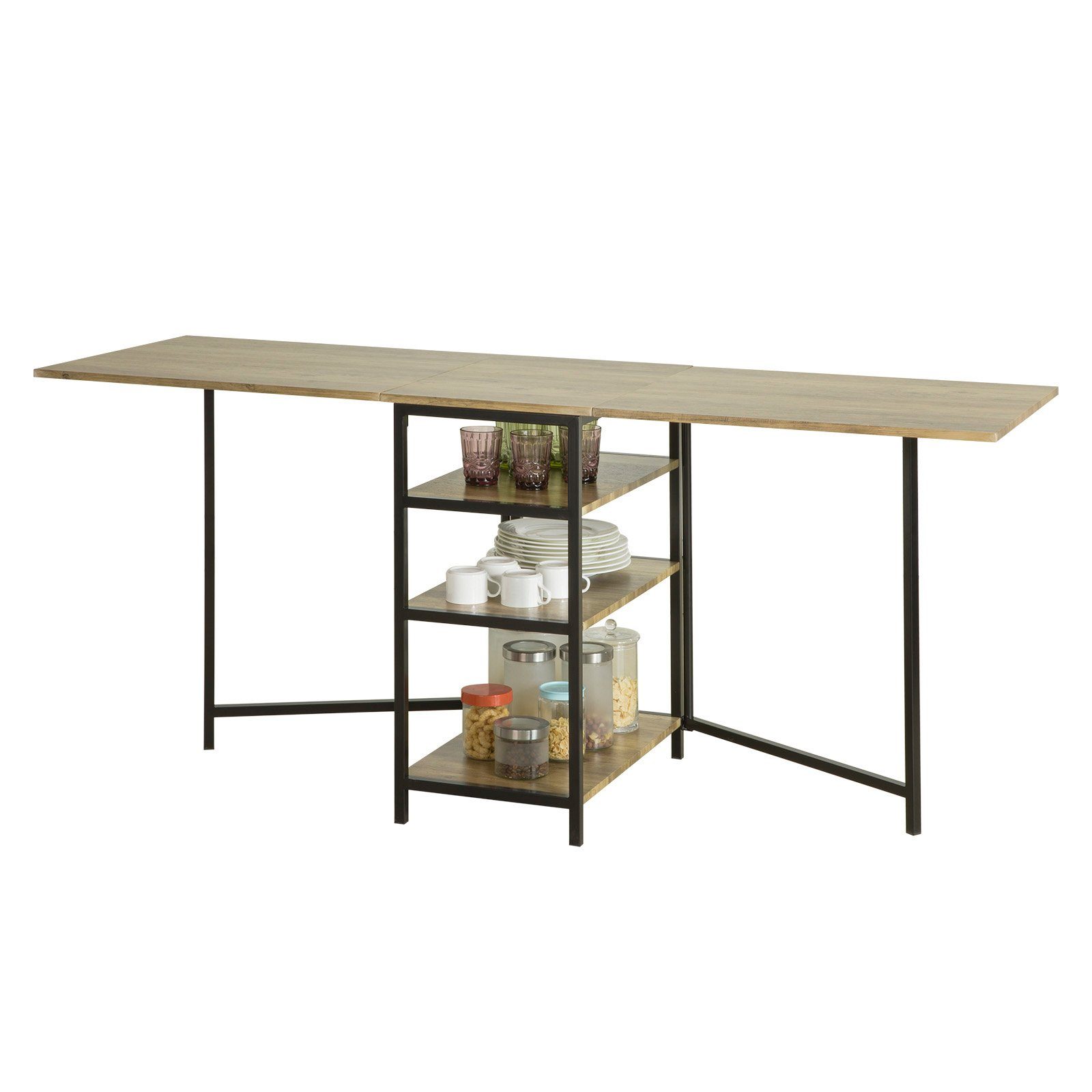 SoBuy Klapptisch FWT62, klappbarer Esszimmertisch mit 3 Ablagen Klapptisch Küchentisch