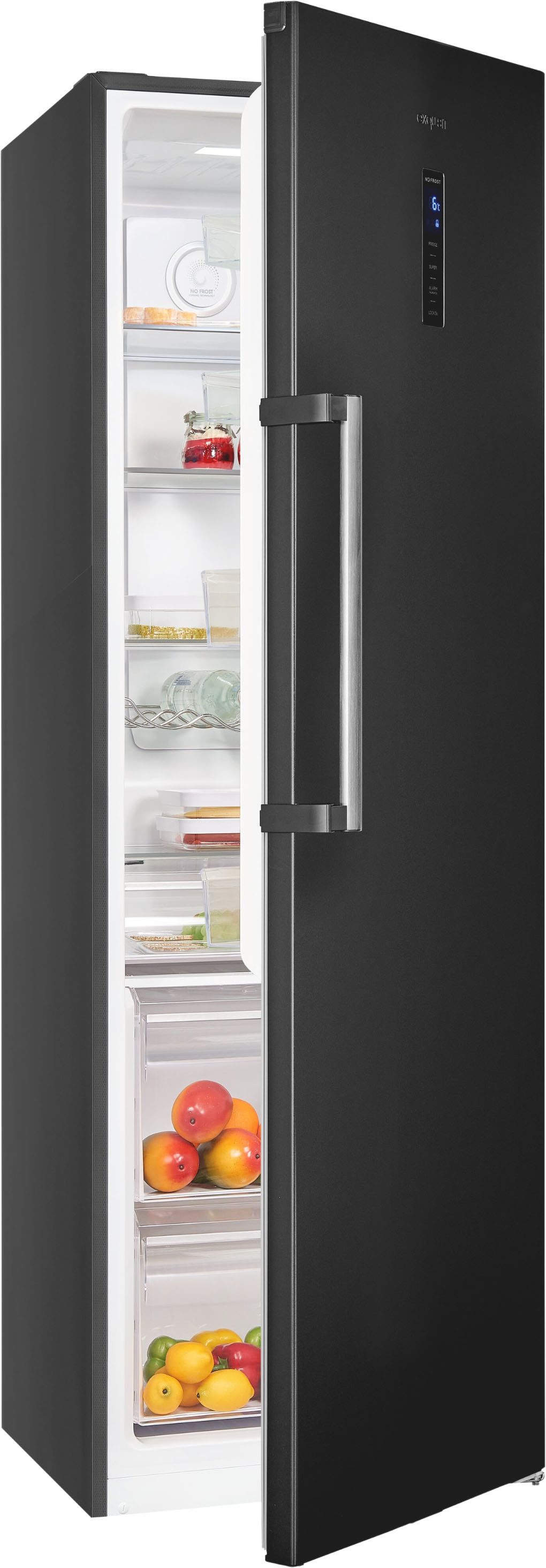 exquisit Kühlschrank KS360-V-HE-040C inoxlook-az, 185 cm hoch, 60 cm breit, Nie wieder abtauen: Vollraum-Kühlschrank mit No-Frost & LED