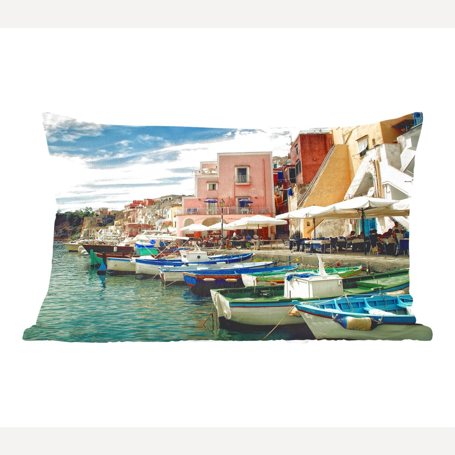 MuchoWow Dekokissen Hafen - Boot - Italien, Wohzimmer Dekoration, Zierkissen, Dekokissen mit Füllung, Schlafzimmer