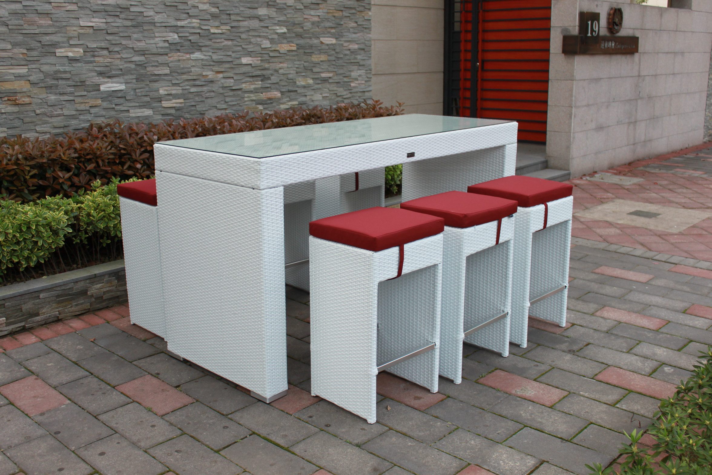 Ragnarök Möbel-Design Bartisch Bar Set Odin (Set, 1 Tisch mit 6 Bar-Hocker), gigantisches Maß, variabel nutzbar (Buffet oder Stehtisch)