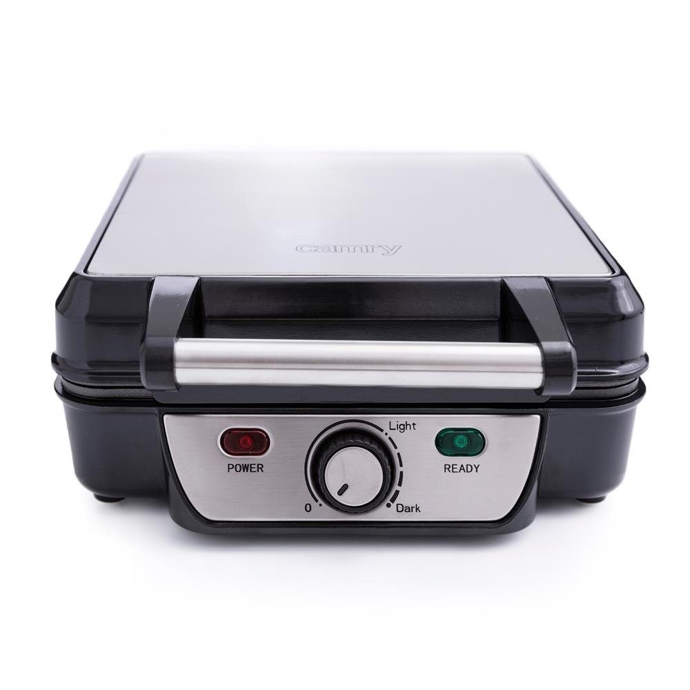 Camry Waffeleisen CR 3025 XXL Waffelmaker für 4 Waffeln mit Antihaftbeschichtung, 1500 W, stufenlose Temperaturregelung, Thermostat, Schwarz/Silber