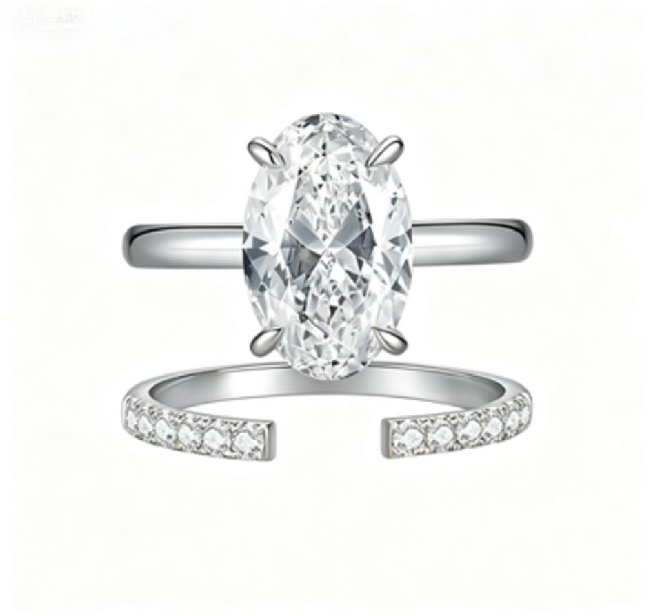 Jumpeak Diamantring Damen Diamantring,3Karat D VS1,Stapelring,ovaler Schliff, 14KGold, Geschenk zum Jahrestag,Weihnachtsgeschenk,Geburtstagsgeschenk