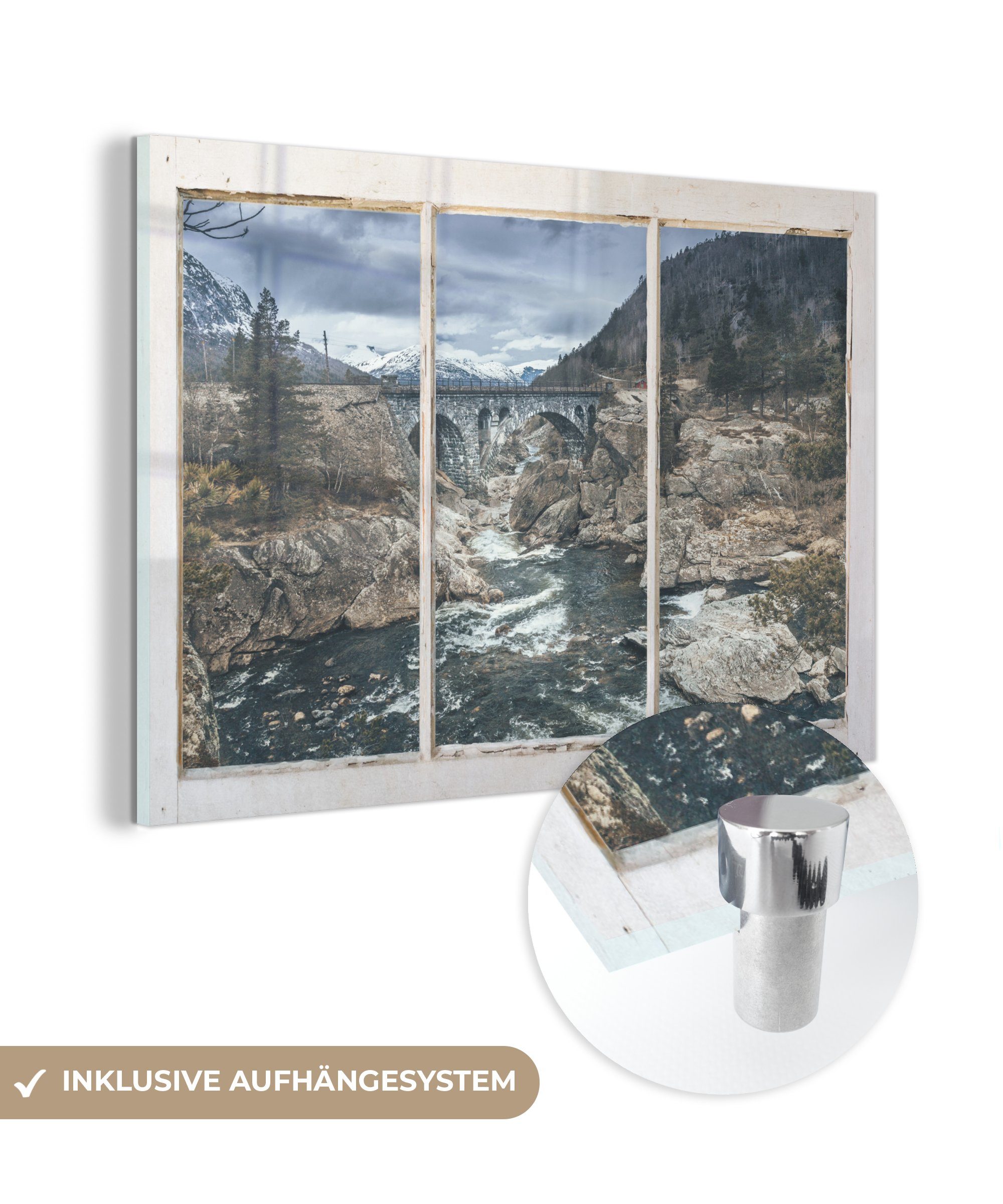 MuchoWow Acrylglasbild Aussicht - Brücke - Wasser, (1 St), Glasbilder - Bilder auf Glas Wandbild - Foto auf Glas - Wanddekoration