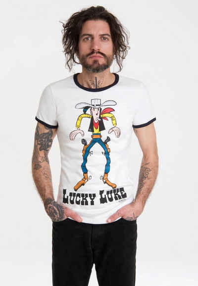 LOGOSHIRT T-Shirt Lucky Luke mit farblich abgesetzten Bündchen