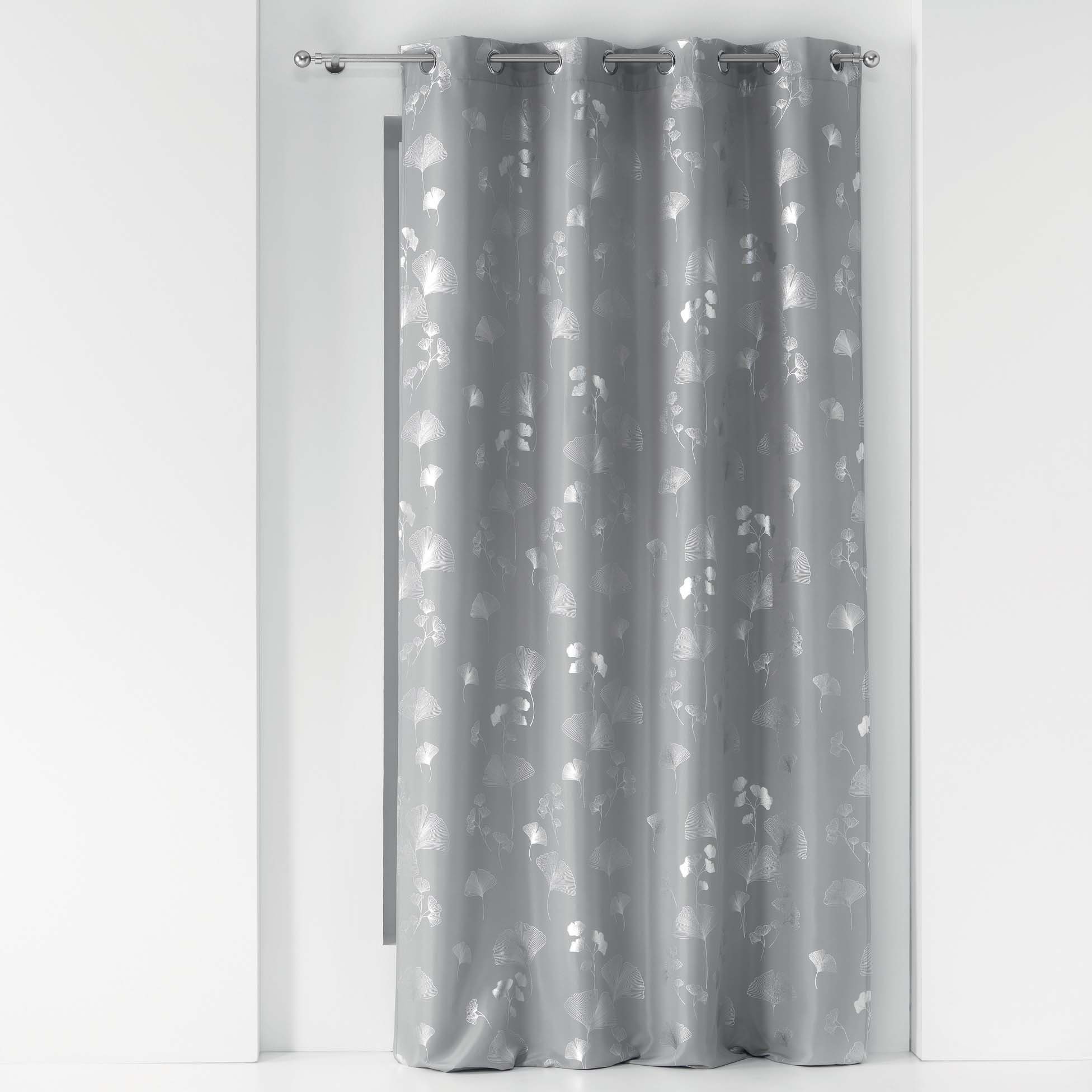 Vorhang, Ösen, halbtransparent, grau Vorhang 140x260cm Blattdruck dynamic24, silber Ösenschal