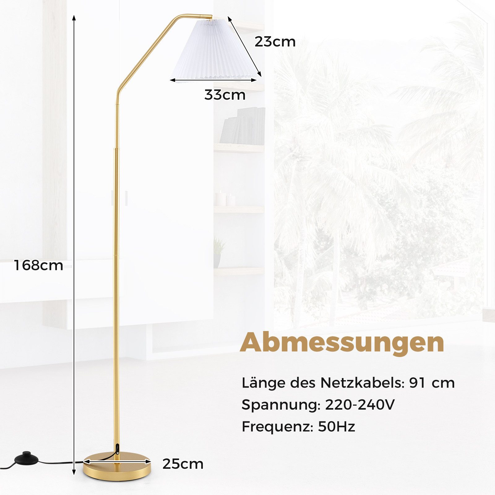 COSTWAY Stehlampe, 168cm mit verstellbarem Lampenkopf & Fußschalter