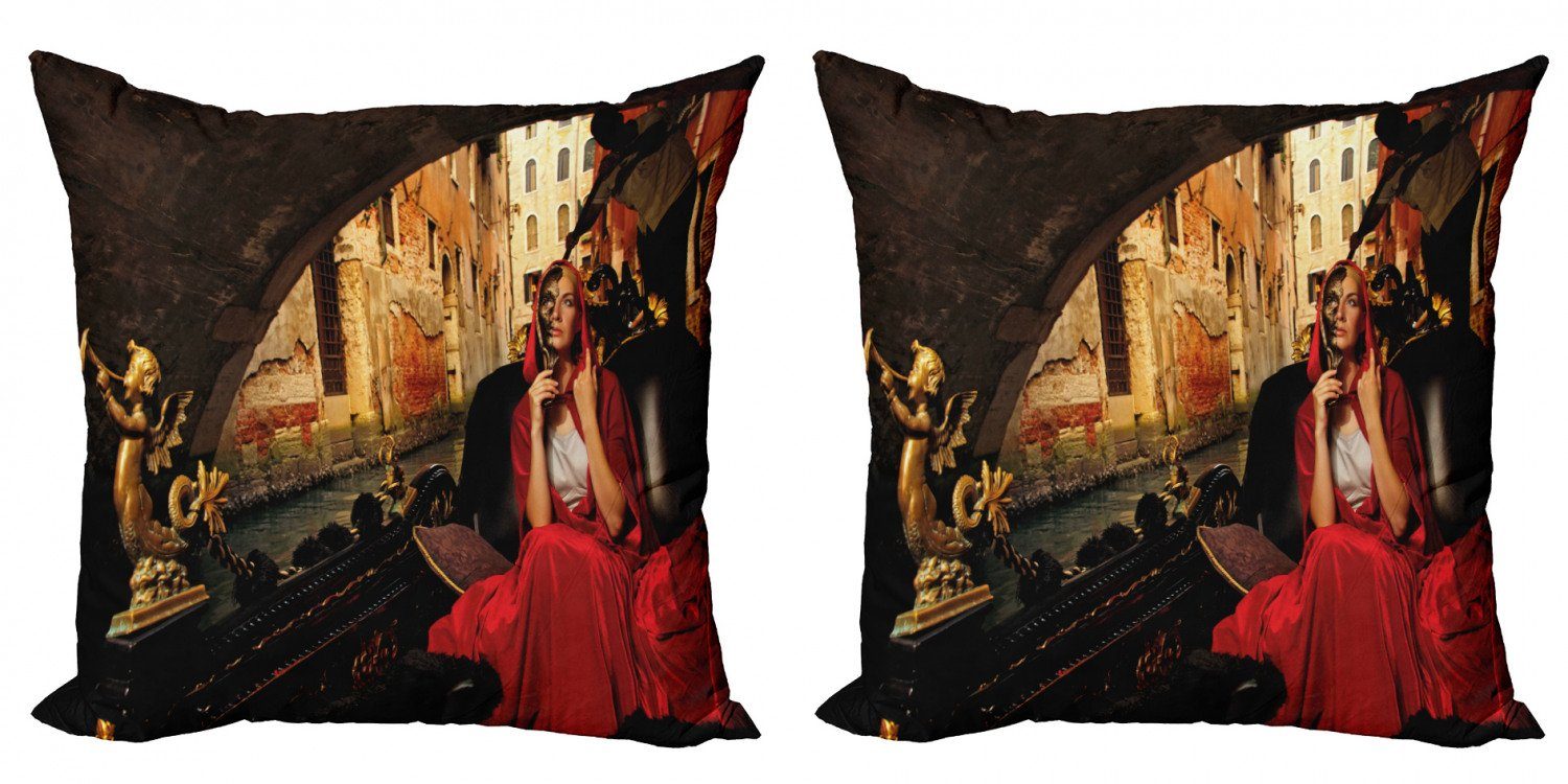 Kissenbezüge Modern (2 Maske Stück), Accent roten Mantel Venedig im Digitaldruck, Abakuhaus Frau Doppelseitiger