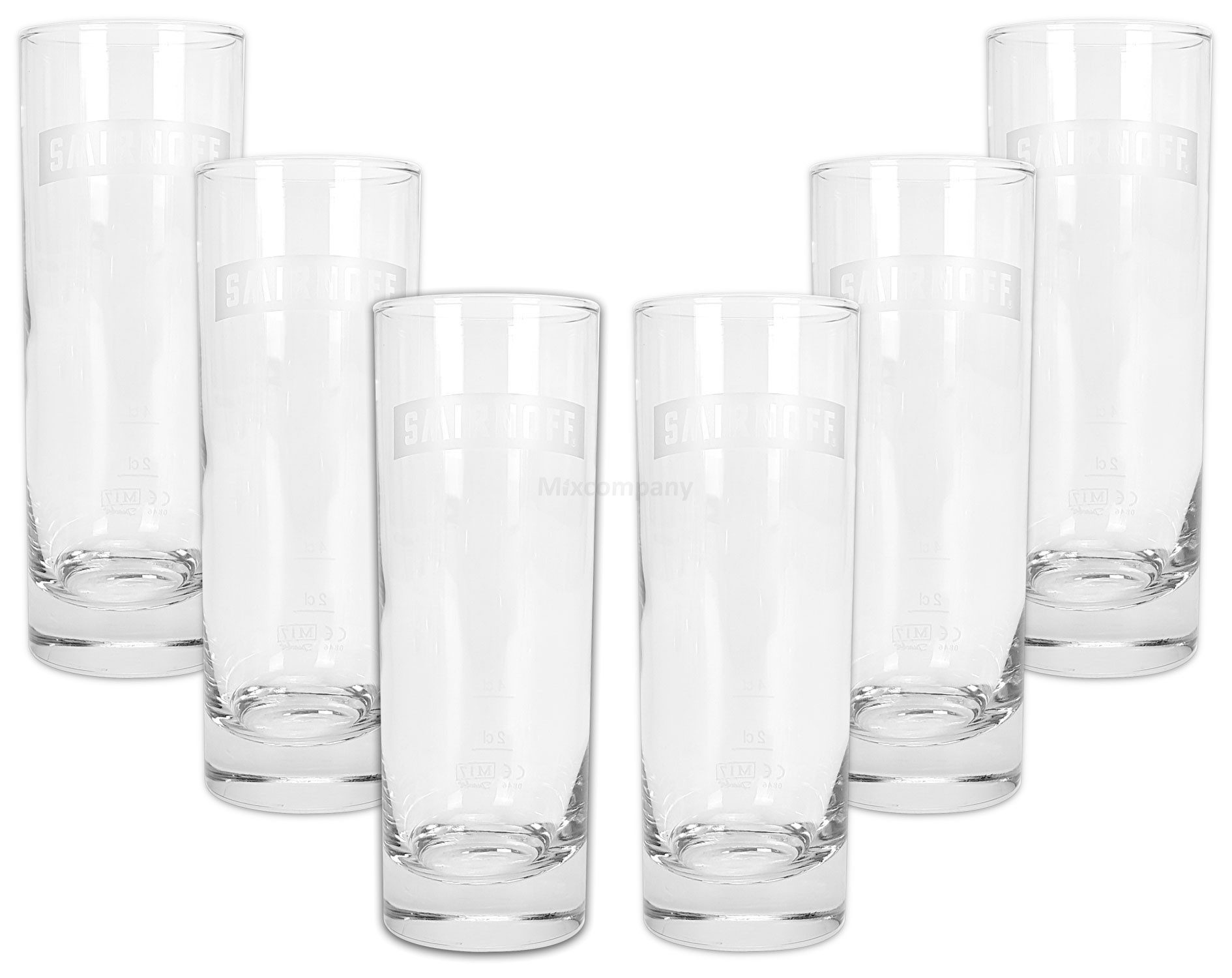 Glas Smirnoff Vodka Cocktail Longdrink Glas Gläser Set - 6x Longdrinkglä