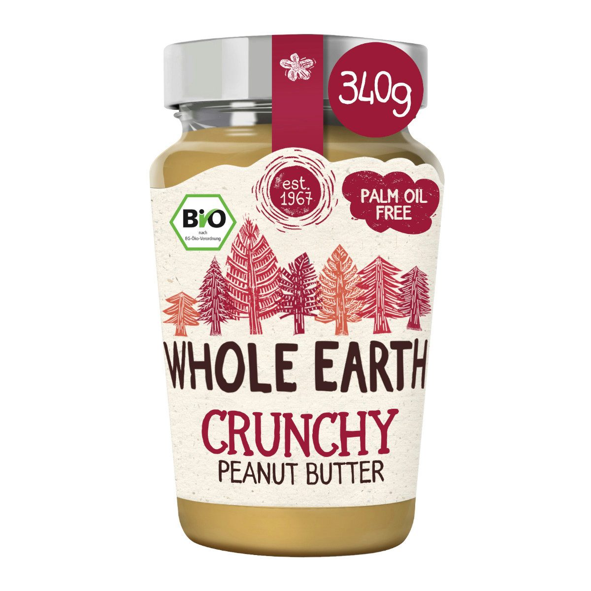 Whole Earth Nussaufstrich, Whole Earth Bio Peanut Butter Crunchy Erdnussbutter Packung 340g