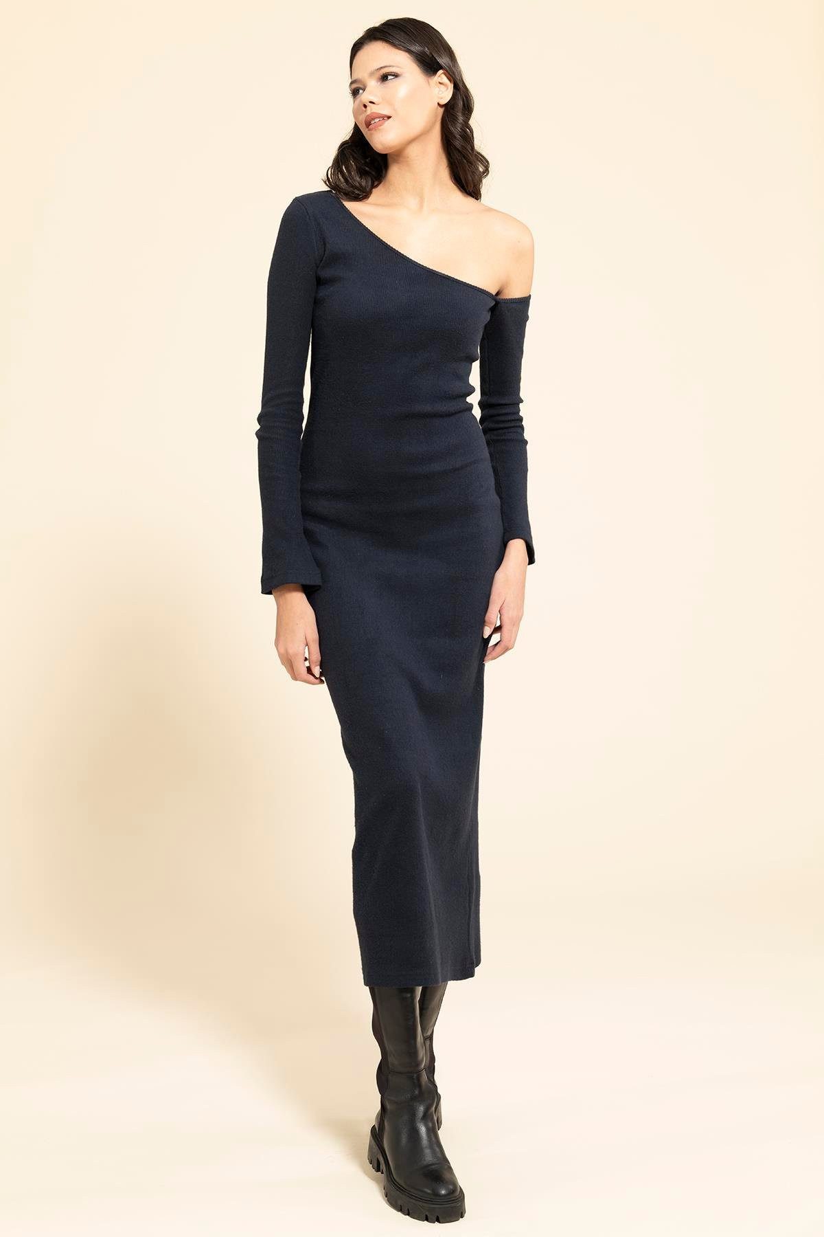Midikleid Blaues Asymmetrisches One-Shoulder-Kleid