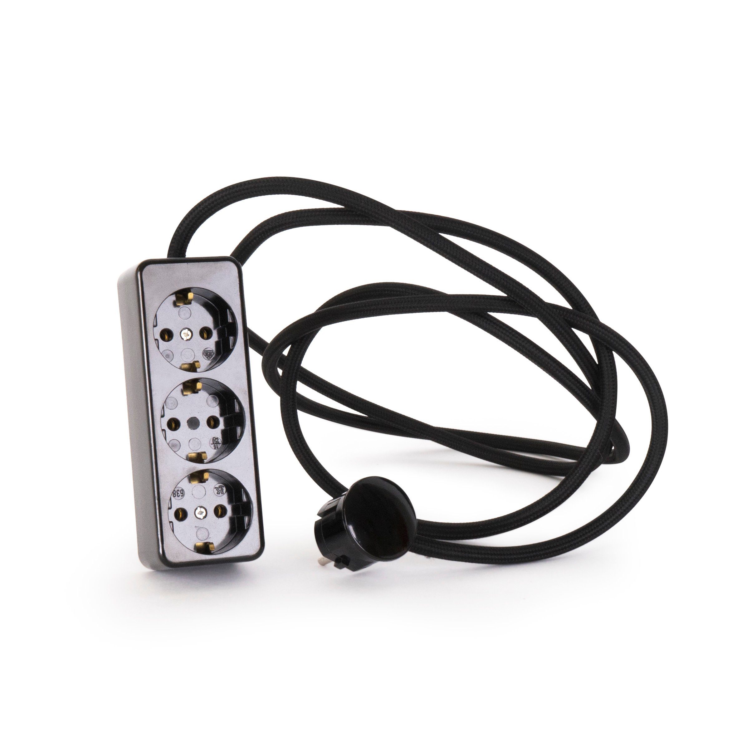 Relight 3-fach Textilkabel-Steckdosenleiste aus Duroplast (Bakelit-Optik) Steckdosenleiste 3-fach (Schutzkontaktstecker), Steckdosenleiste und Stecker aus Duroplast (Bakelit-Optik)