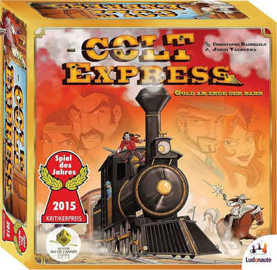 Asmodee Spiel, Colt Express - Grundspiel Familienspiel Strategiespiel, Lok - Eisenbahn Brettspiel - Spiel des Jahres 2015