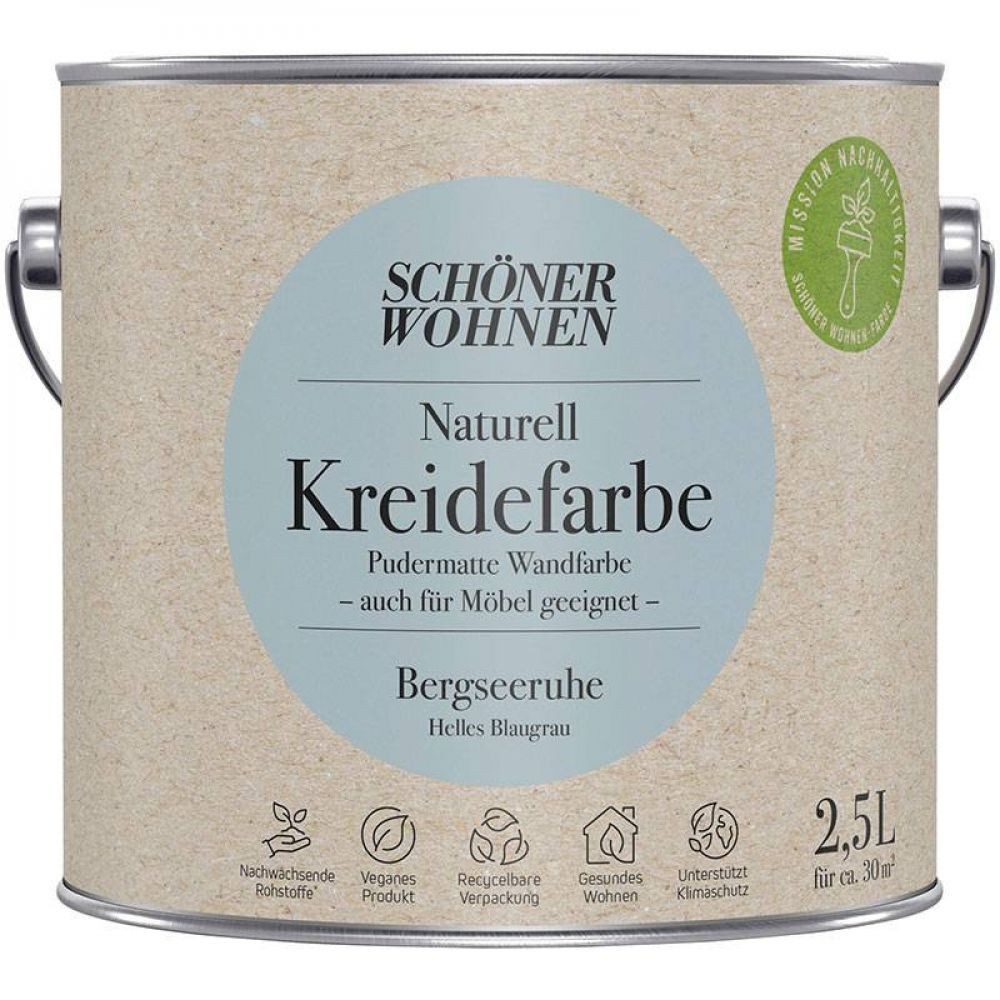 SCHÖNER WOHNEN FARBE Wandfarbe Schöner Wohnen Naturell Kreidefarbe 2,5 Ltr. Bergseeruhe helles Blaug