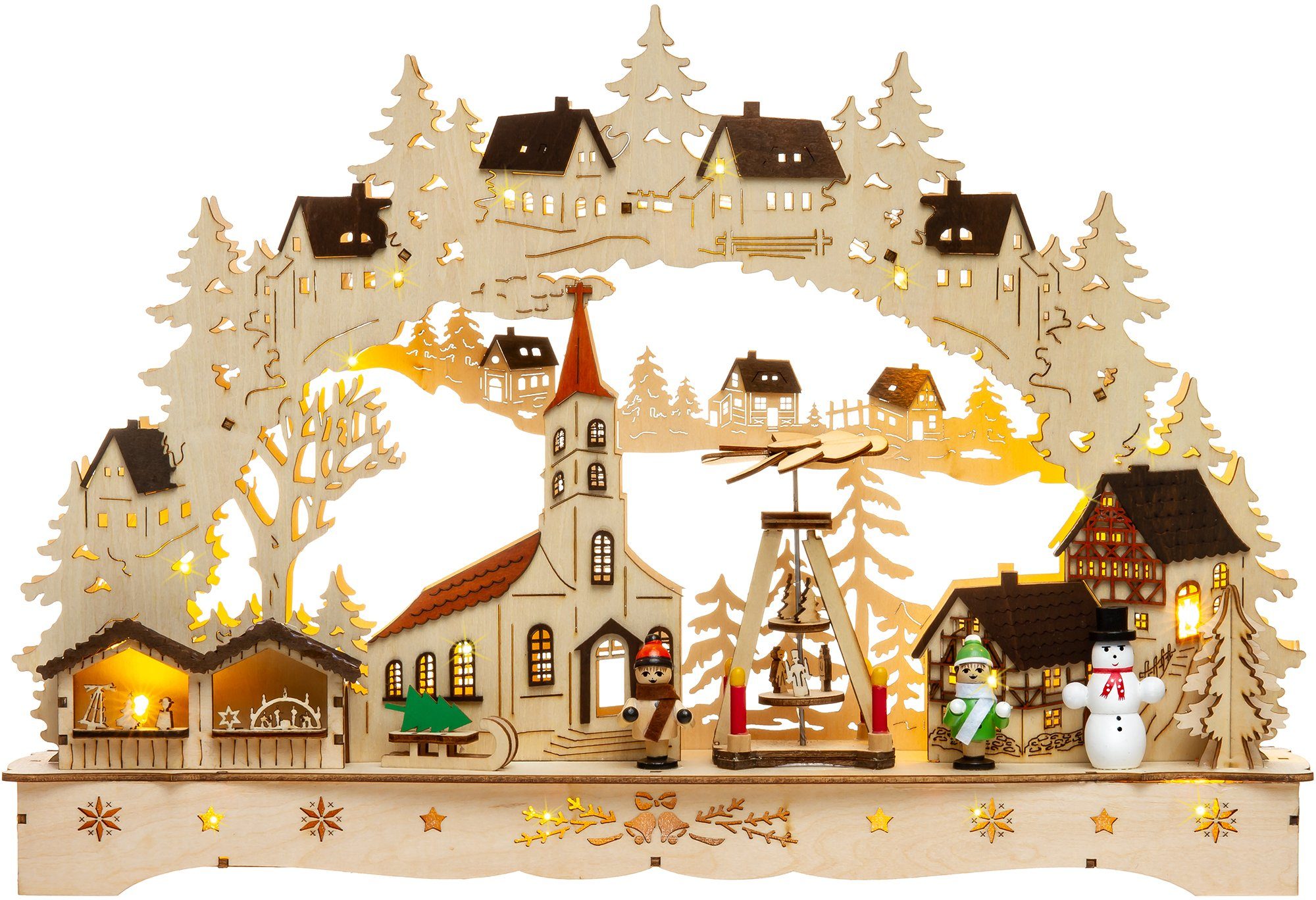 SIKORA Schwibbogen LB70 Kirchplatz Weihnachtsmarkt mit LED Beleuchtung B:42,5cm