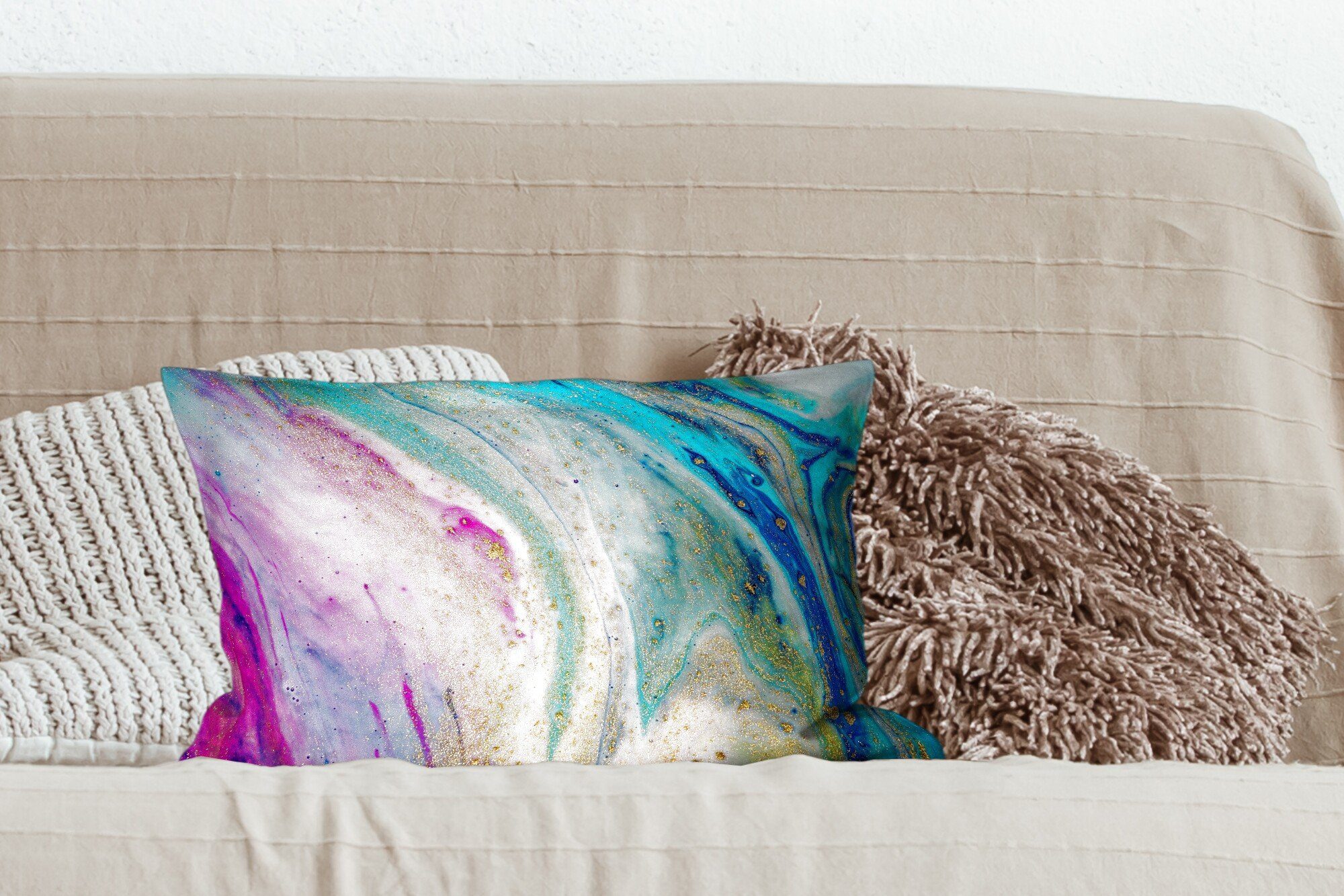 MuchoWow Dekokissen Marmor - Farbe Schlafzimmer mit Wohzimmer Füllung, Dekokissen Dekoration, Zierkissen, - Regenbogen