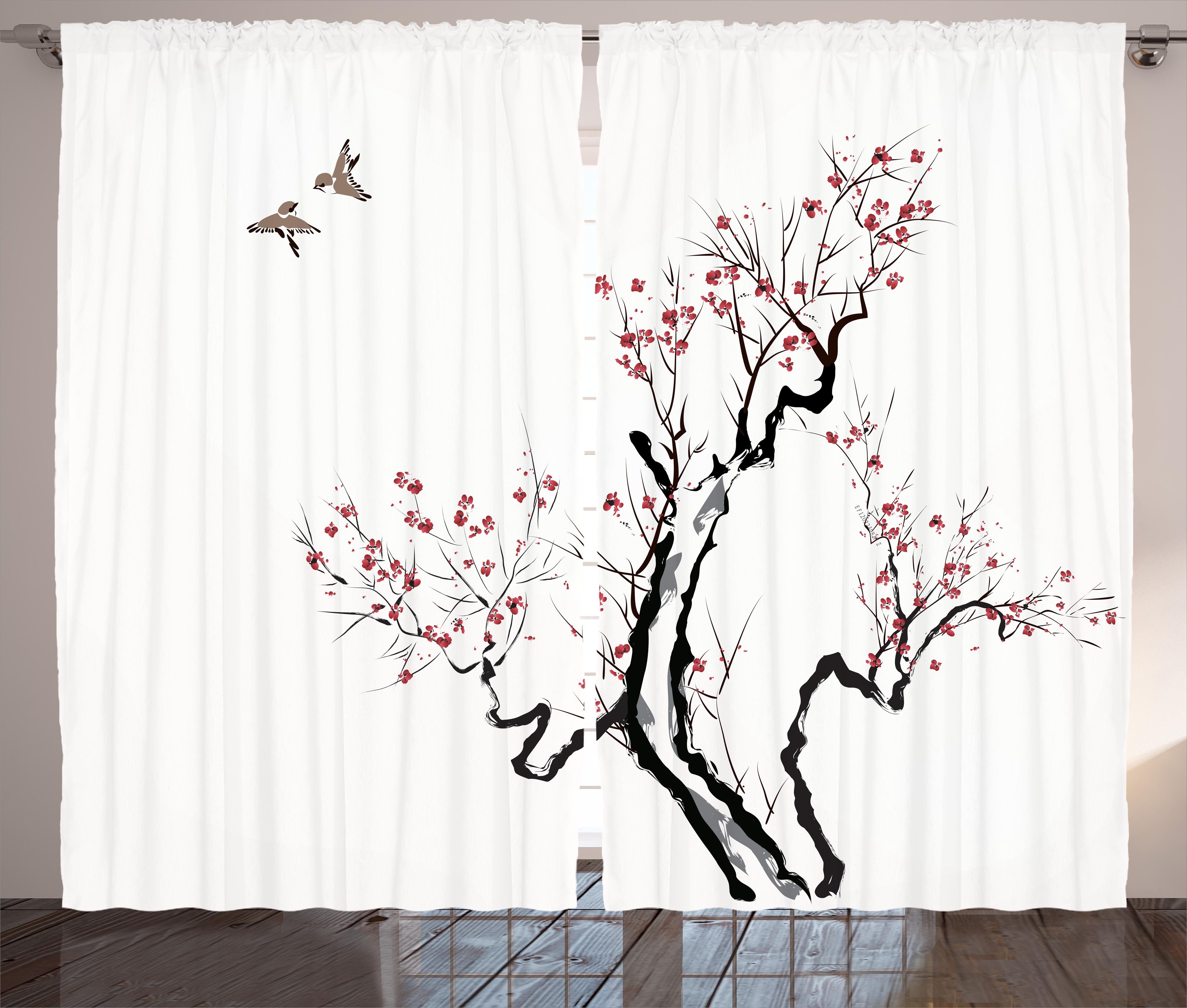 Gardine Schlafzimmer Kräuselband Vorhang mit Schlaufen und Haken, Abakuhaus, Blumen Klassische asiatische