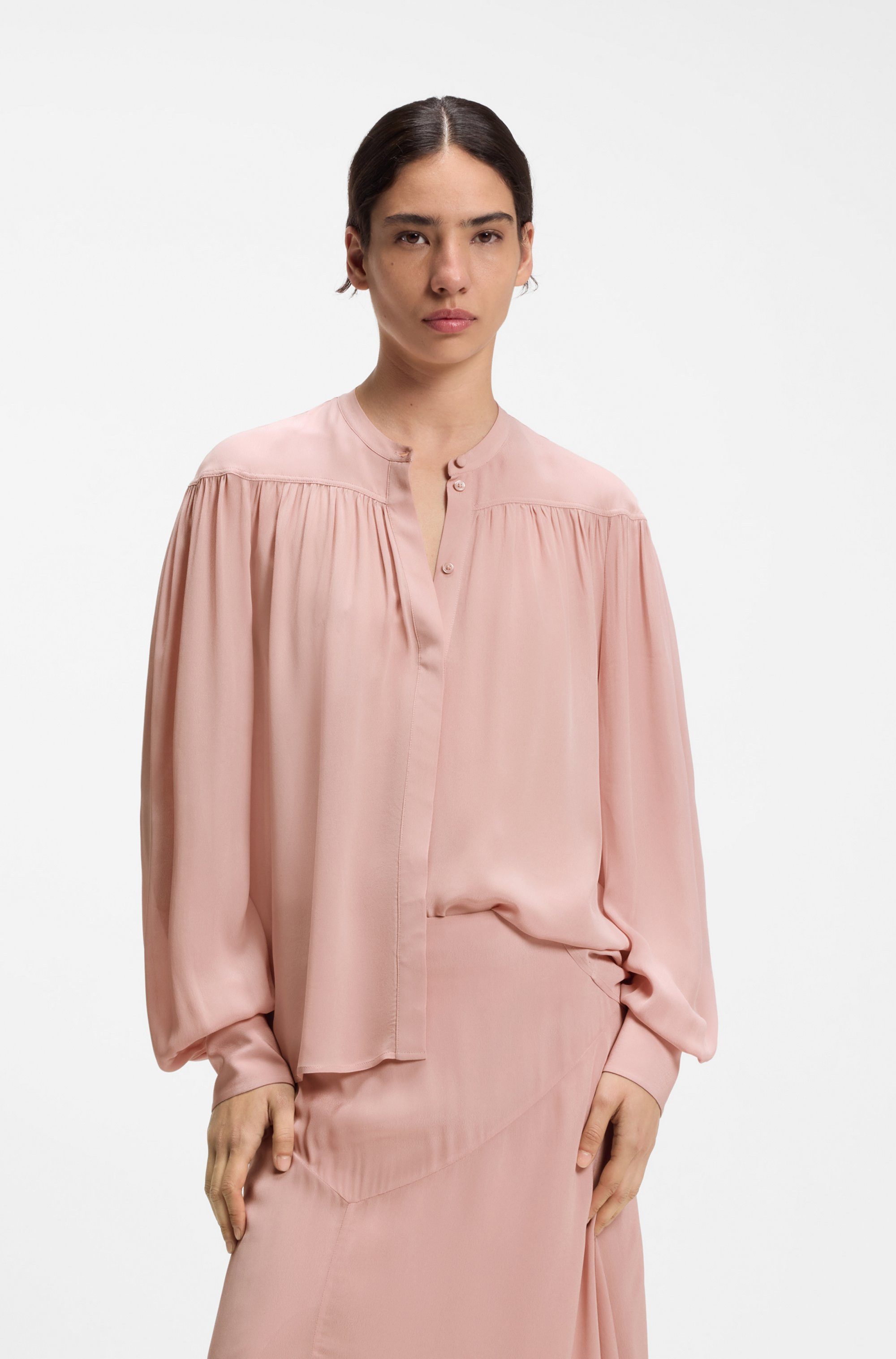 BOSS ORANGE Langarmbluse Bethena Premium Damenmode mit verdeckter Knopfleiste, Relaxed Fit