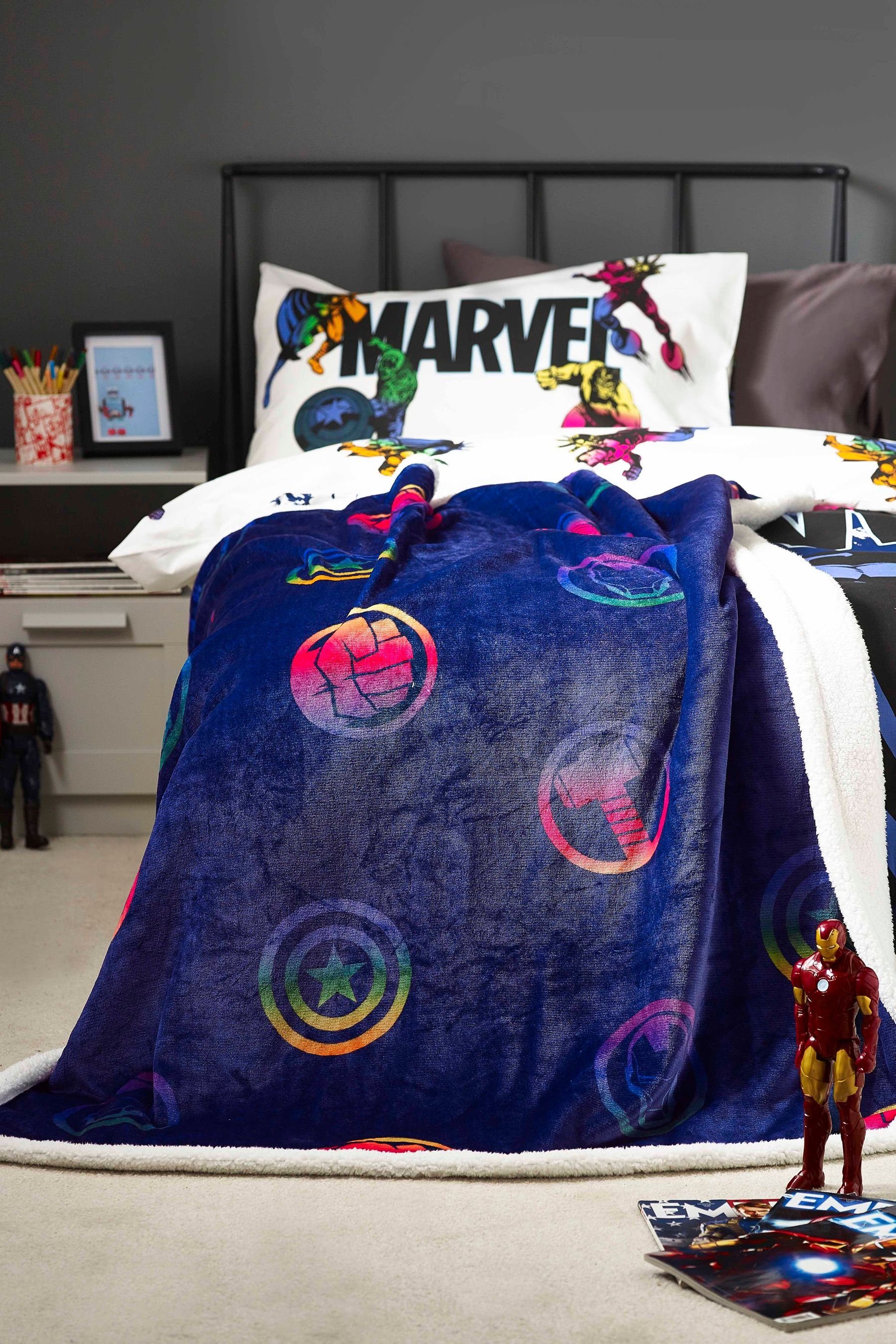 Überwurf Disney Decke aus Teddykunstfell-Fleece, Next Marvel Blue