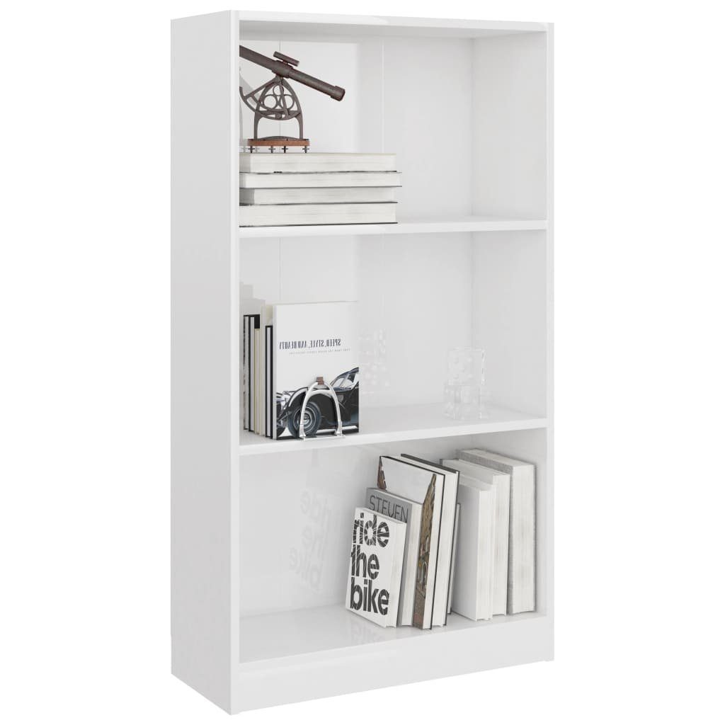 Bücherregal Holzwerkstoff Hochglanz-Weiß Fächer 3 60x24x109 cm furnicato