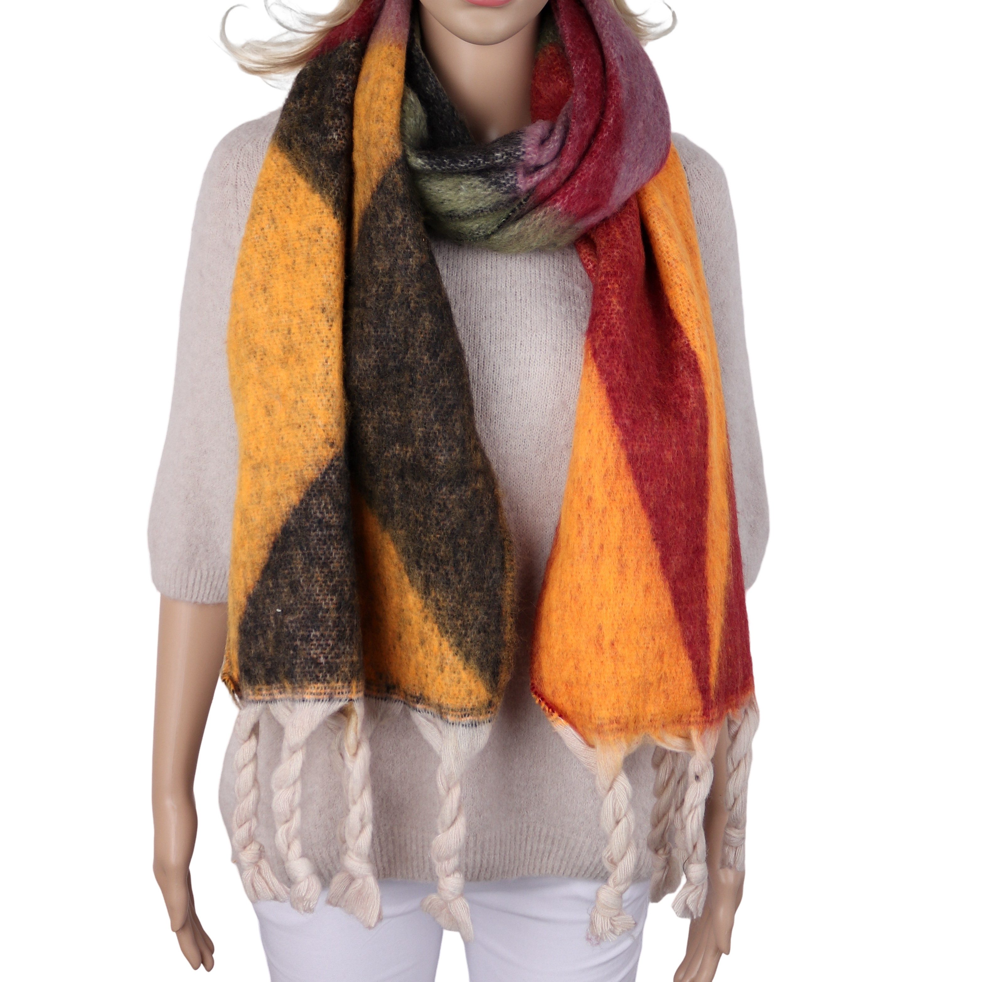 MIRROSI Modeschal Damen Schal 40x200 cm – superweich & warm, Farbblock mit Quasten, (Neue Kollektion Herbst/Winter 2026), warm & modisch, ideal für Herbst und Winter