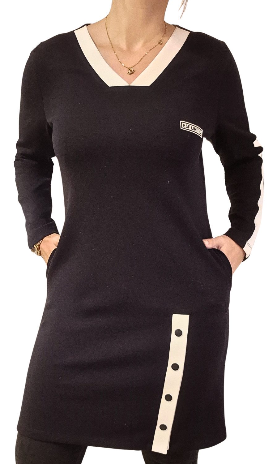 Estefania for woman Scubakleid 193-5200, mit Druckknöpfen und V-Ausschnitt günstig online kaufen