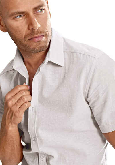 John Devin Kurzarmhemd Regular Fit, Sommerhemd mit Kentkragen aus Baumwoll-Leinen Mischung